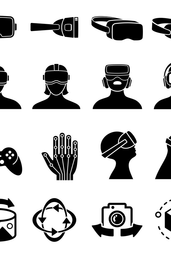 Virtual reality and headset glasses vector icons. Simulation