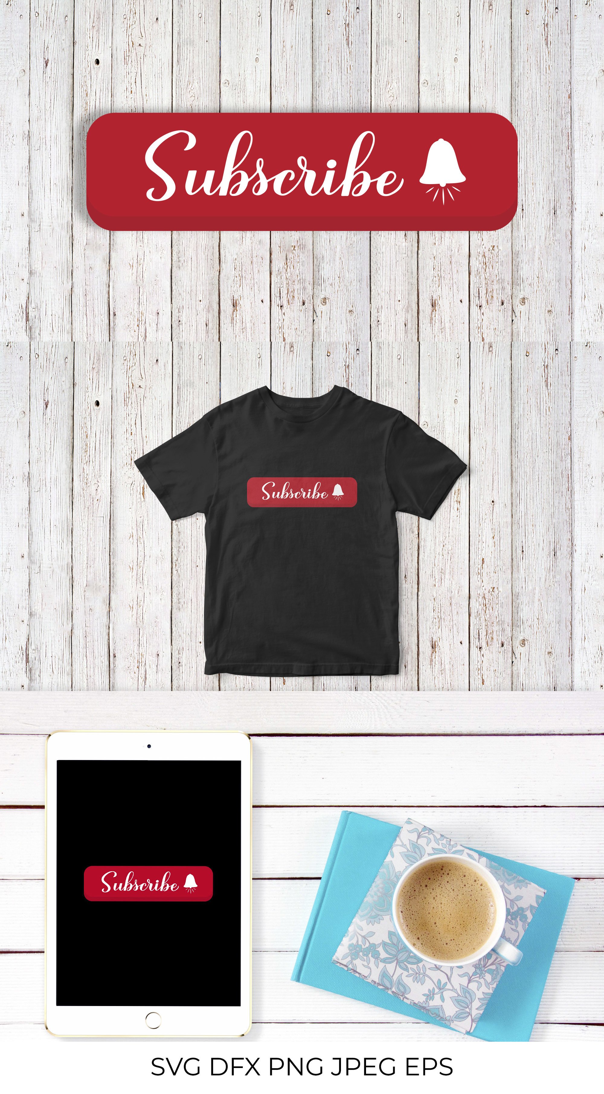 Subscribe calligraphy hand lettering on red button SVG