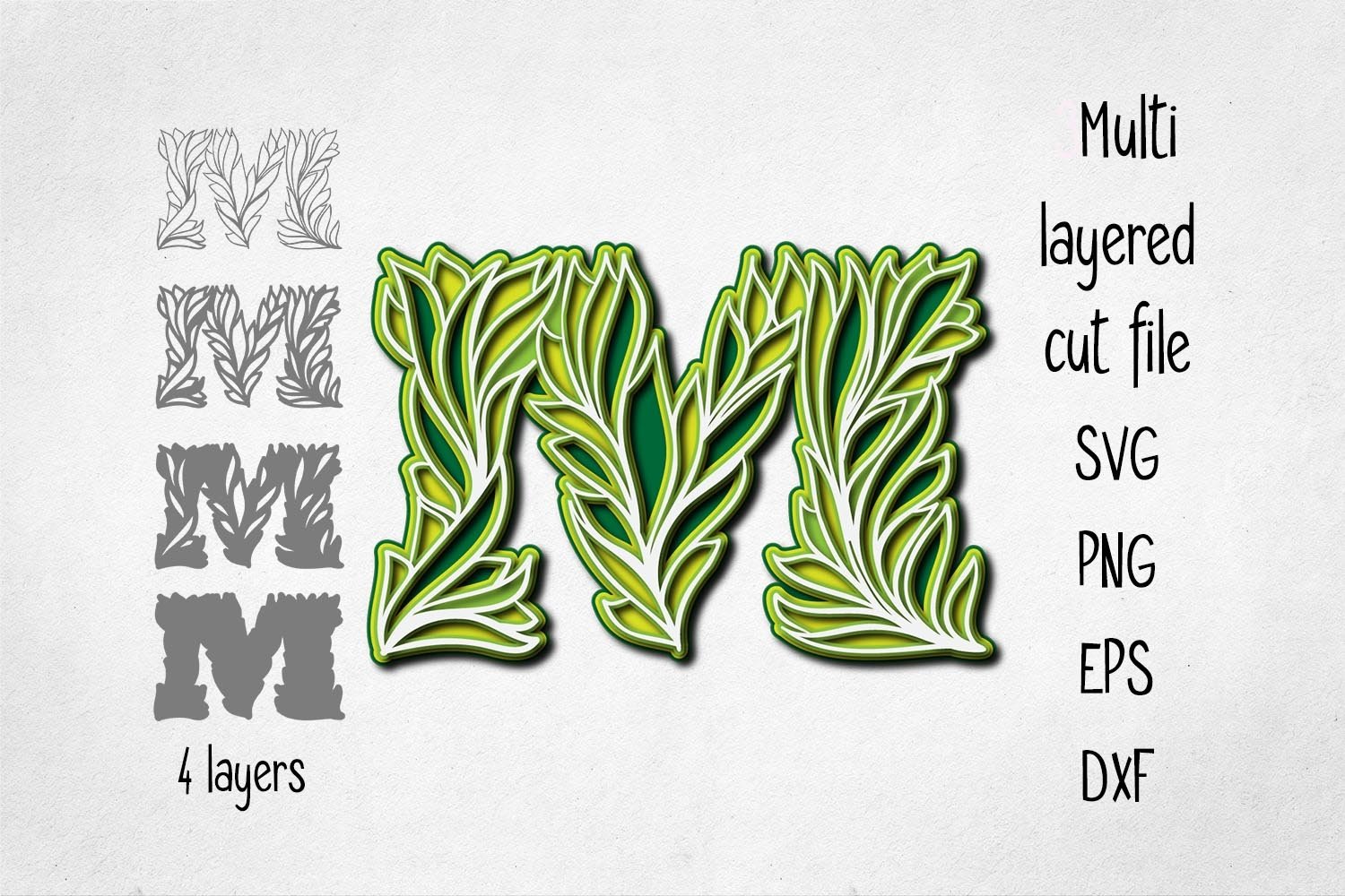 3D Layered Alphabet letter M