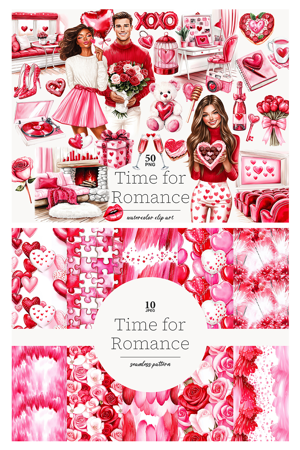 Valentines Day Digital Paper Collection | Romantic Patterns