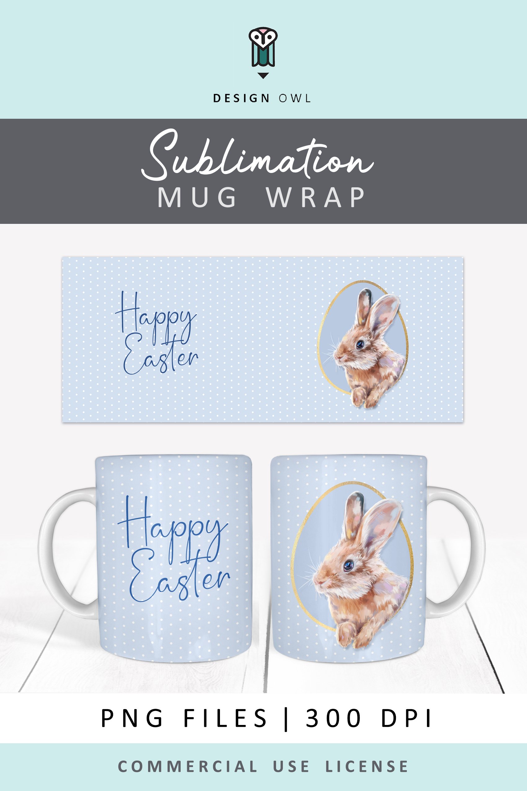 Easter bunny mug wrap - Cute rabbit sublimation PNG