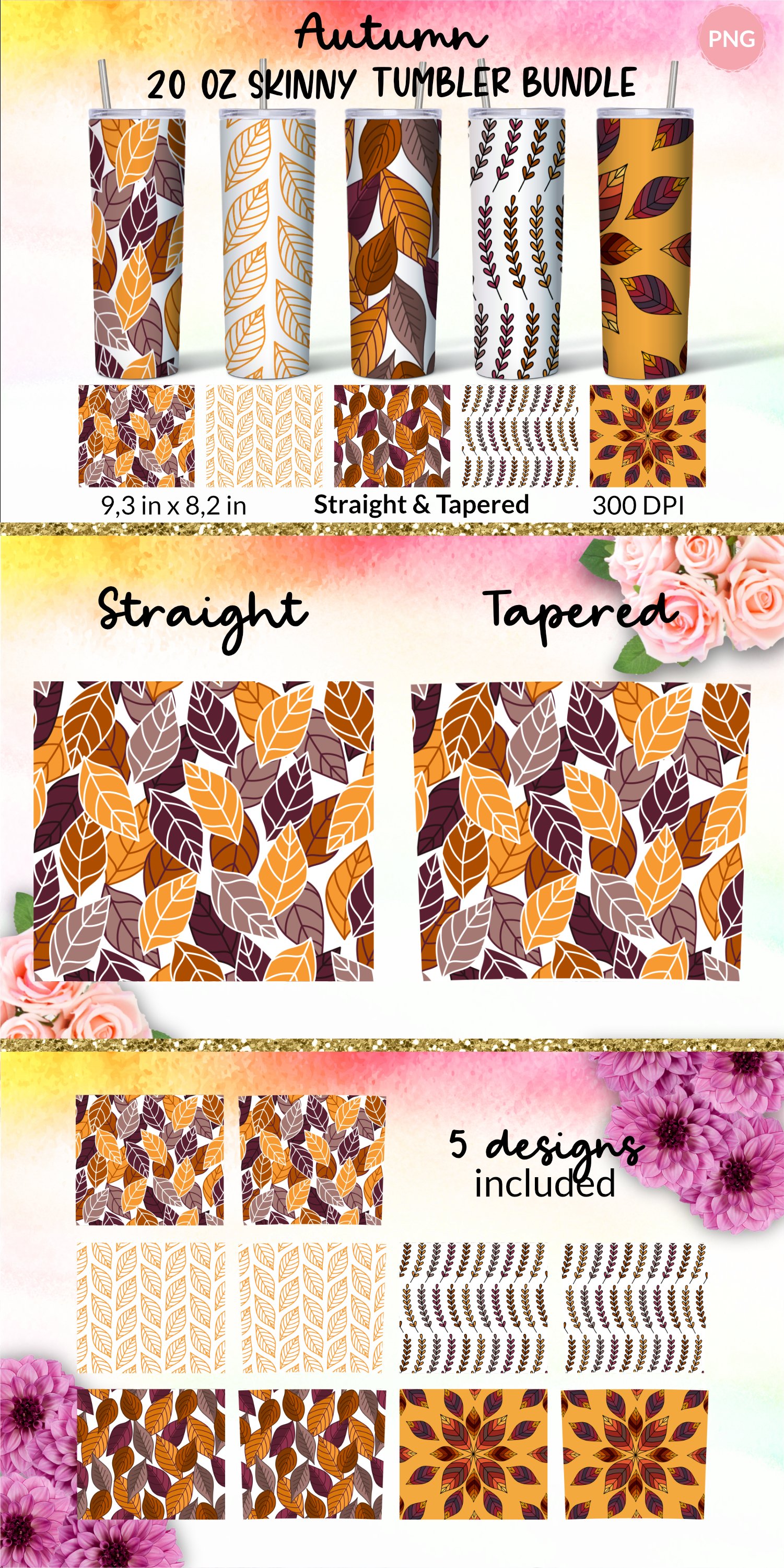 Fall Tumbler Sublimation Designs Bundle 20oz Tumbler Png