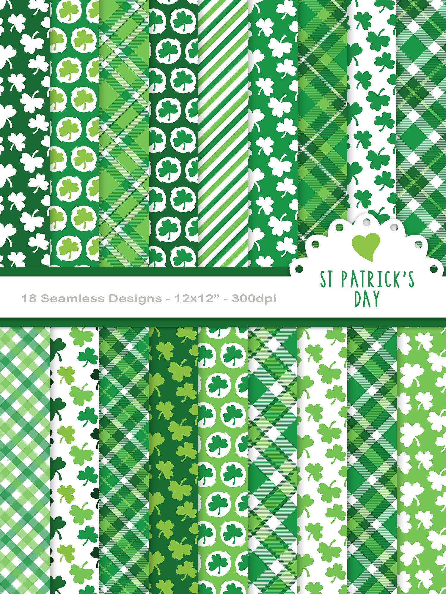 St Patrick's Day shamrocks, seamless scrapbook paper pattern