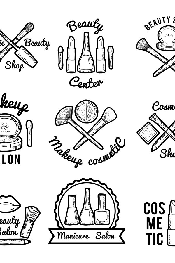 Labels set for beauty salon. Monochrome pictures set of diff