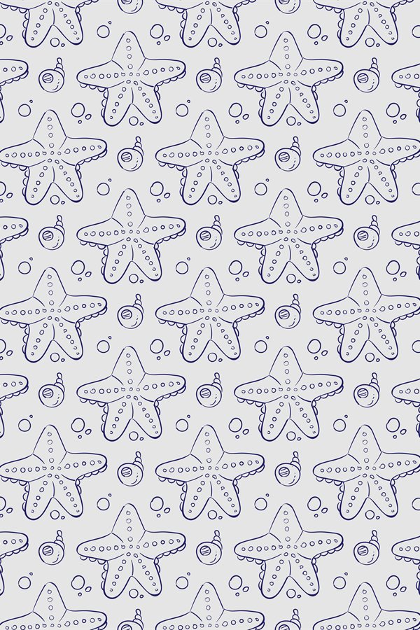 Hand drawn sea shell and starfish seamless pattern