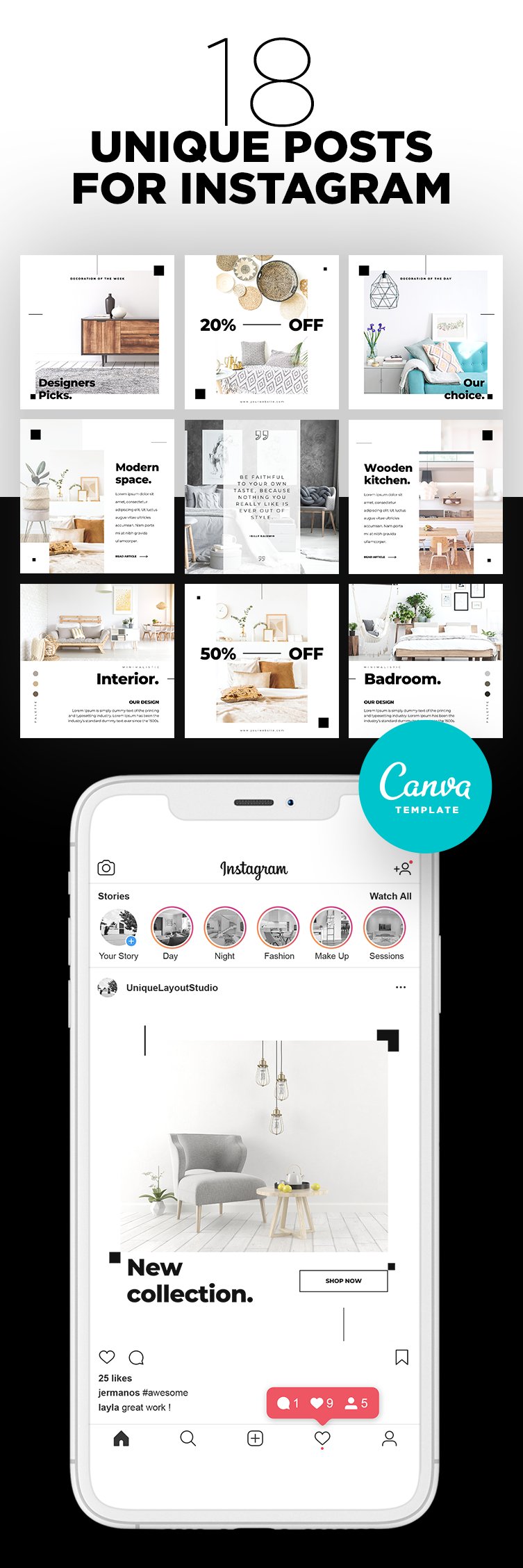 Interior Designer Instagram Posts Template | CANVA (924285)