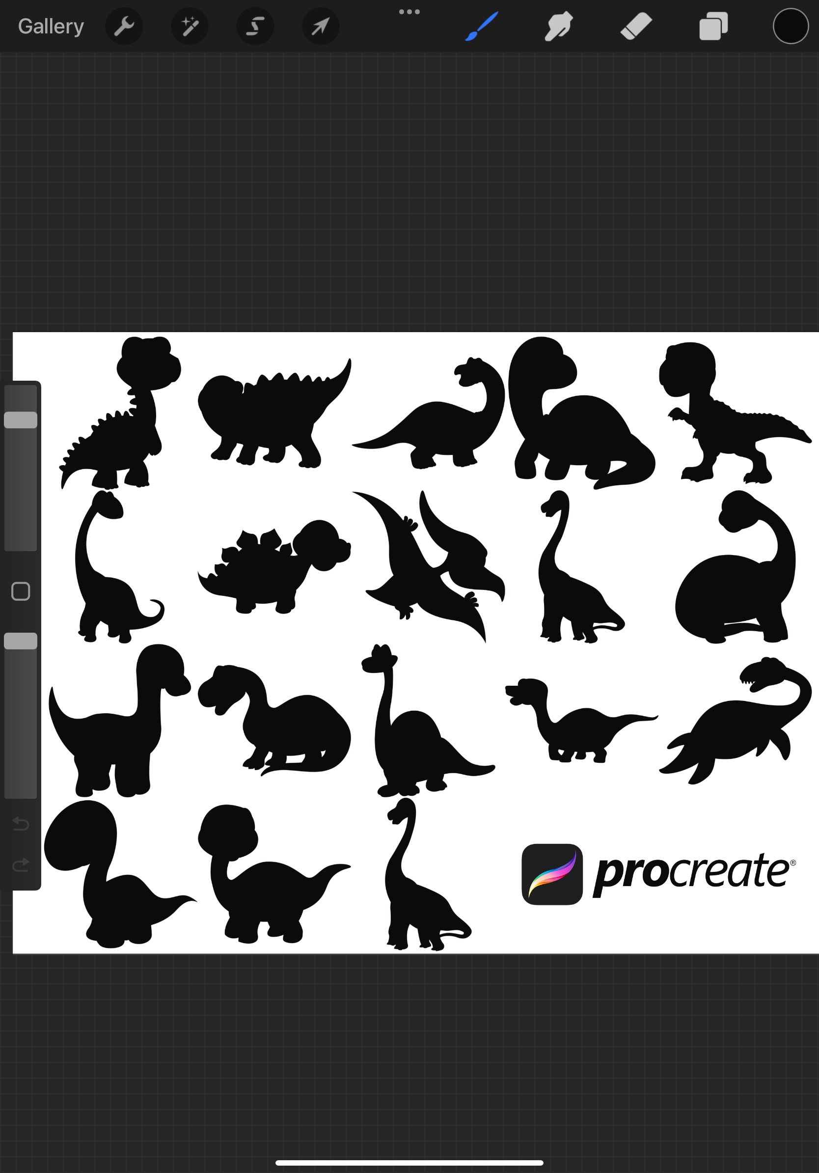 Cartoon Dinosaurs Silhouette Set 4 Procreate Brush Stamps