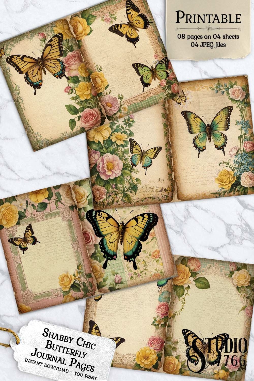 Shabby Chic Butterfly Junk Journal Pages (4269057)