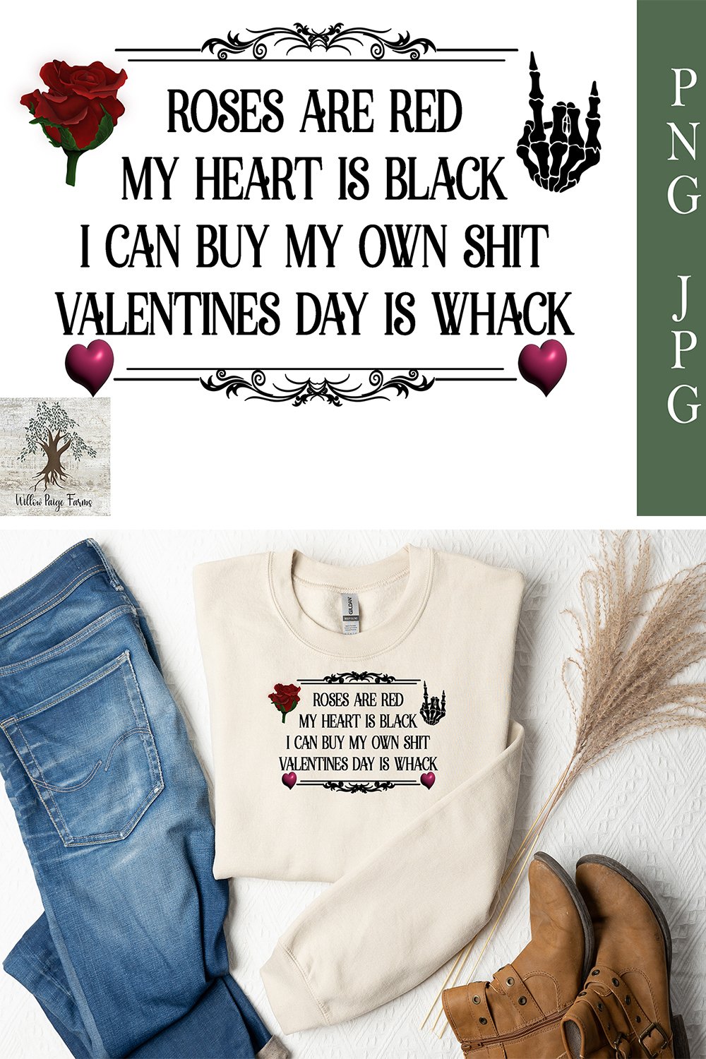 Roses are Red My Heart is Black Valentine JPG PNG