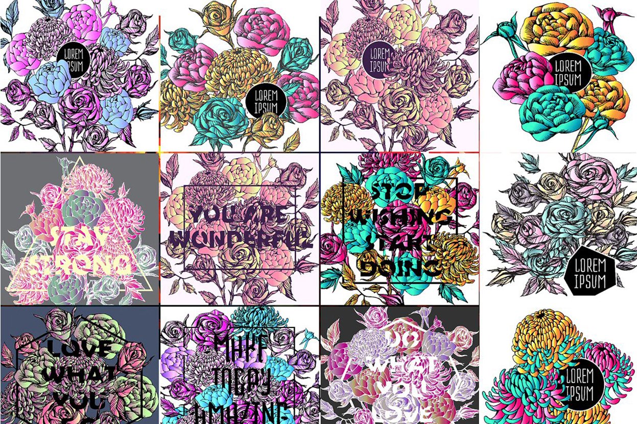 Quote flowers Backgrounds set