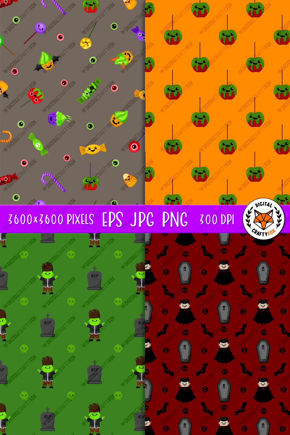 Halloween Digital Papers, Halloween Kawaii Patterns