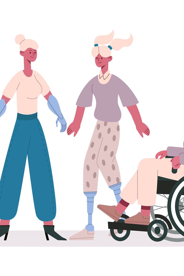 Handicapped people. Group of disabled characters, friendly d