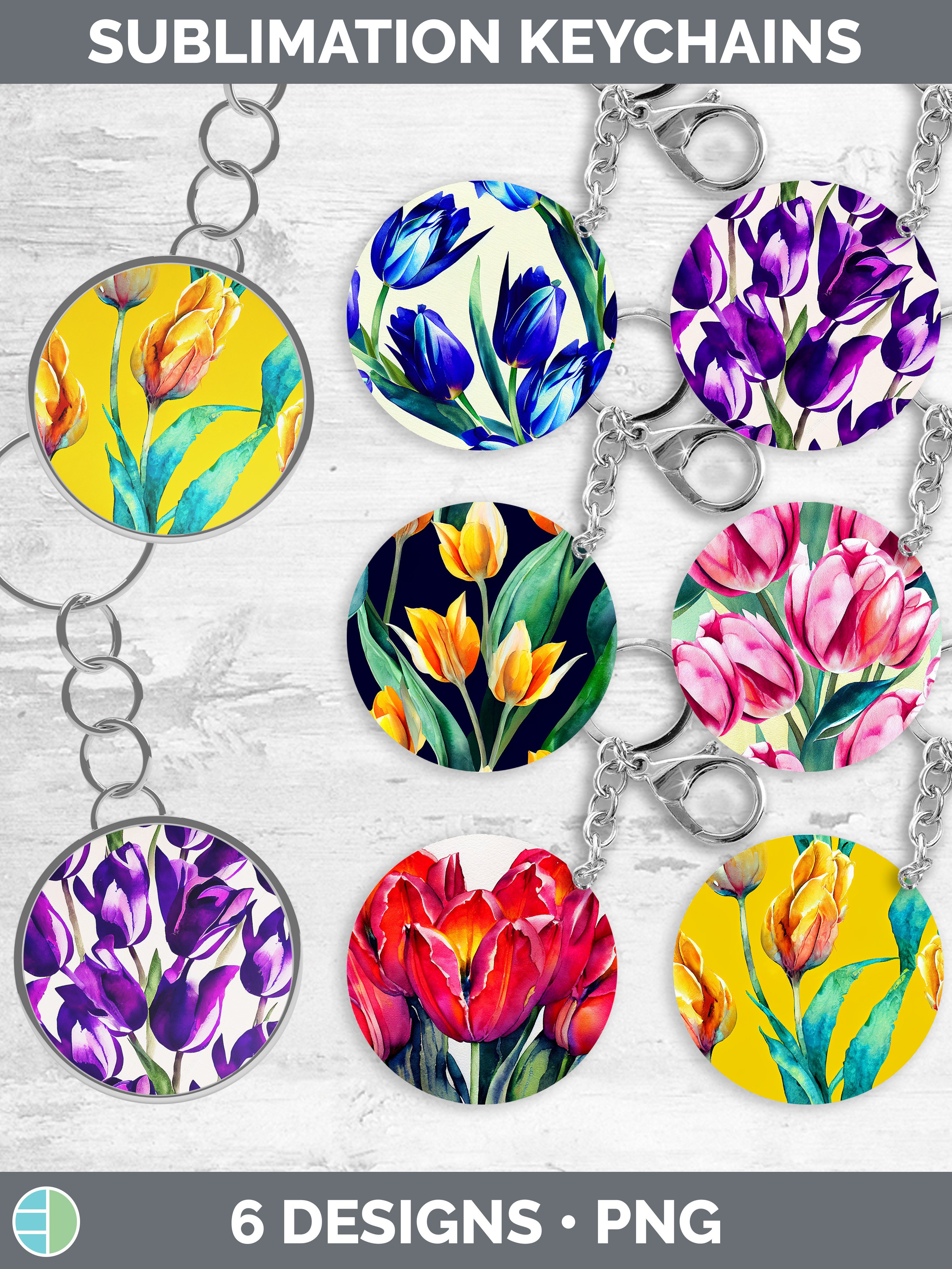 Tulips Keychain Bundle Keyring Sublimation Designs