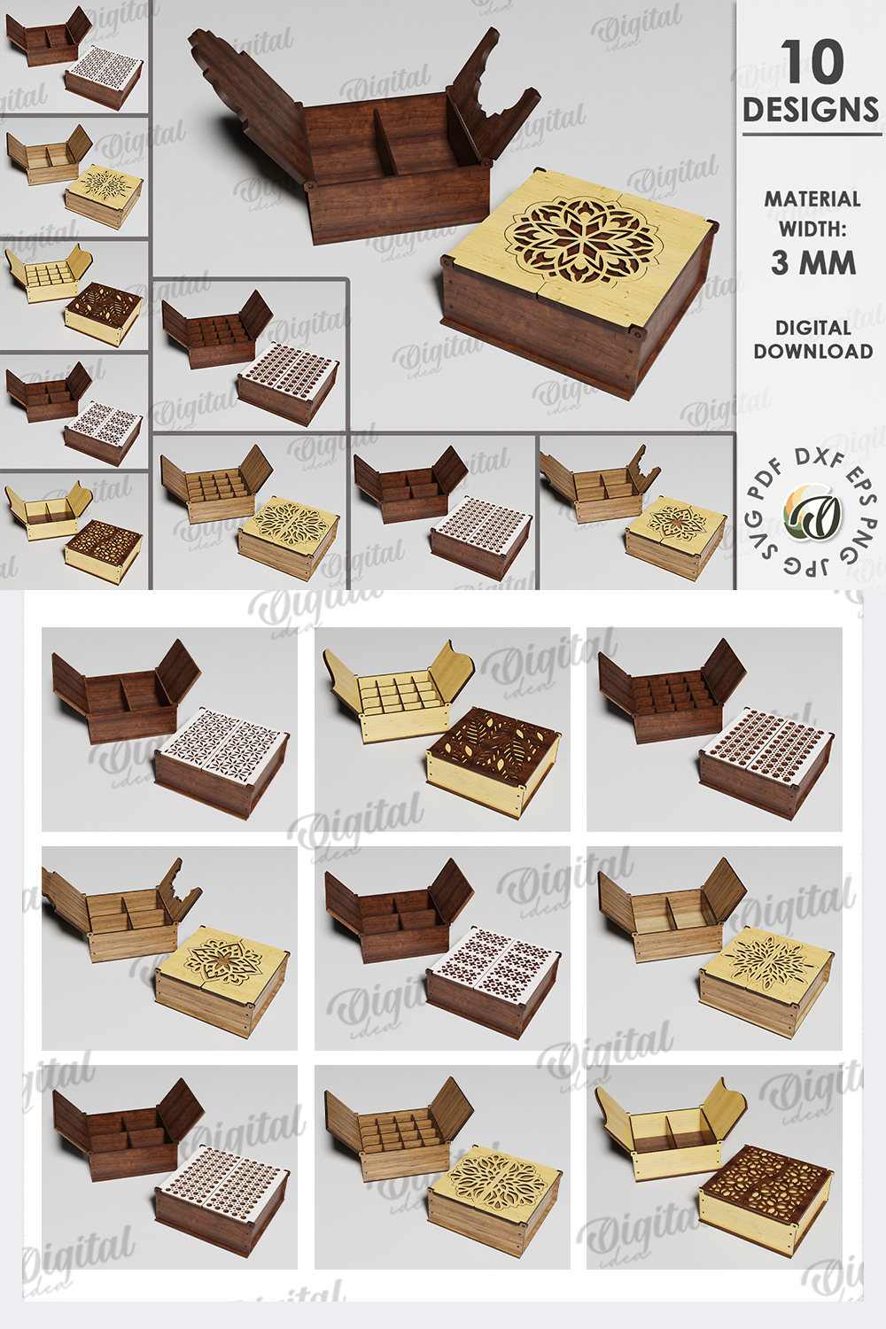 Wooden Decorative Boxes Bundle Lasercut . Storage Box SVG