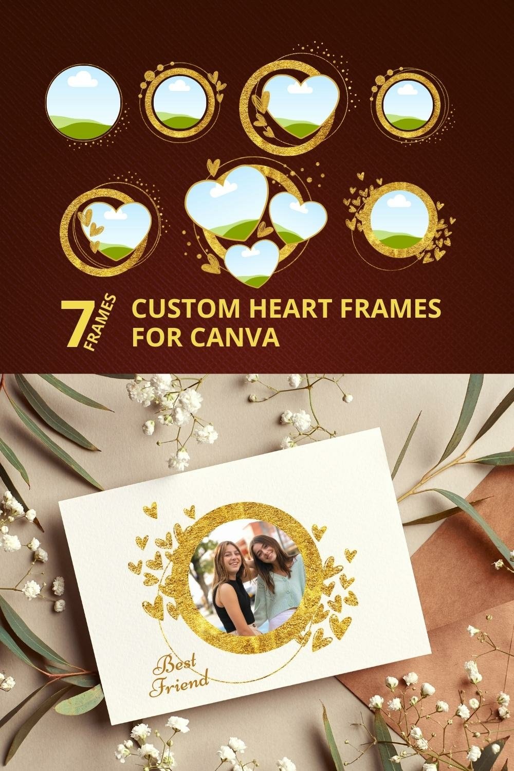 Gold Glitter Heart Custom Canva Frames for Valentine's Day