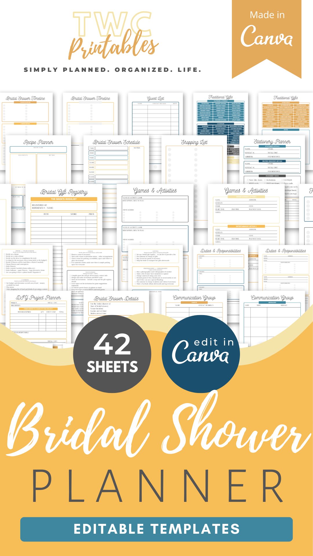 bridal shower planner canva templates