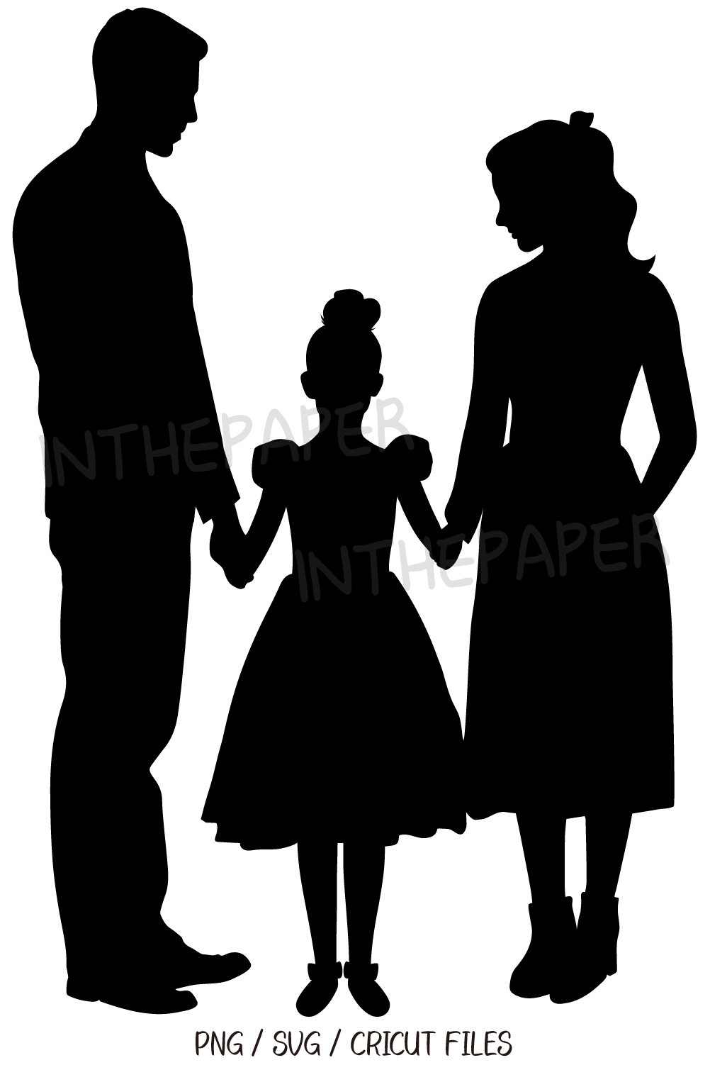 Mom Dad and Daughter Holding Hand SVG Black (3401813)