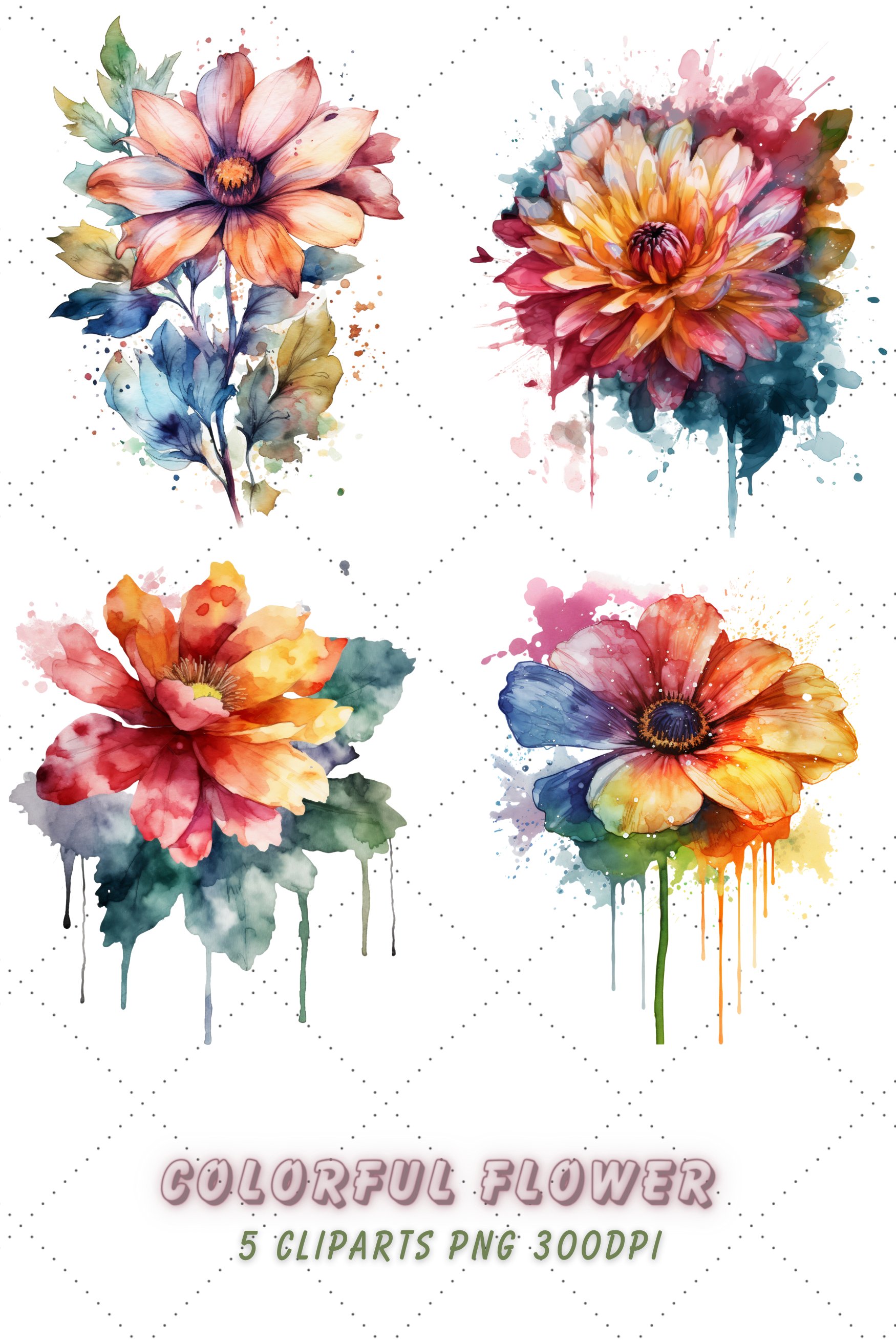 Colorful Flower Watercolor Clipart