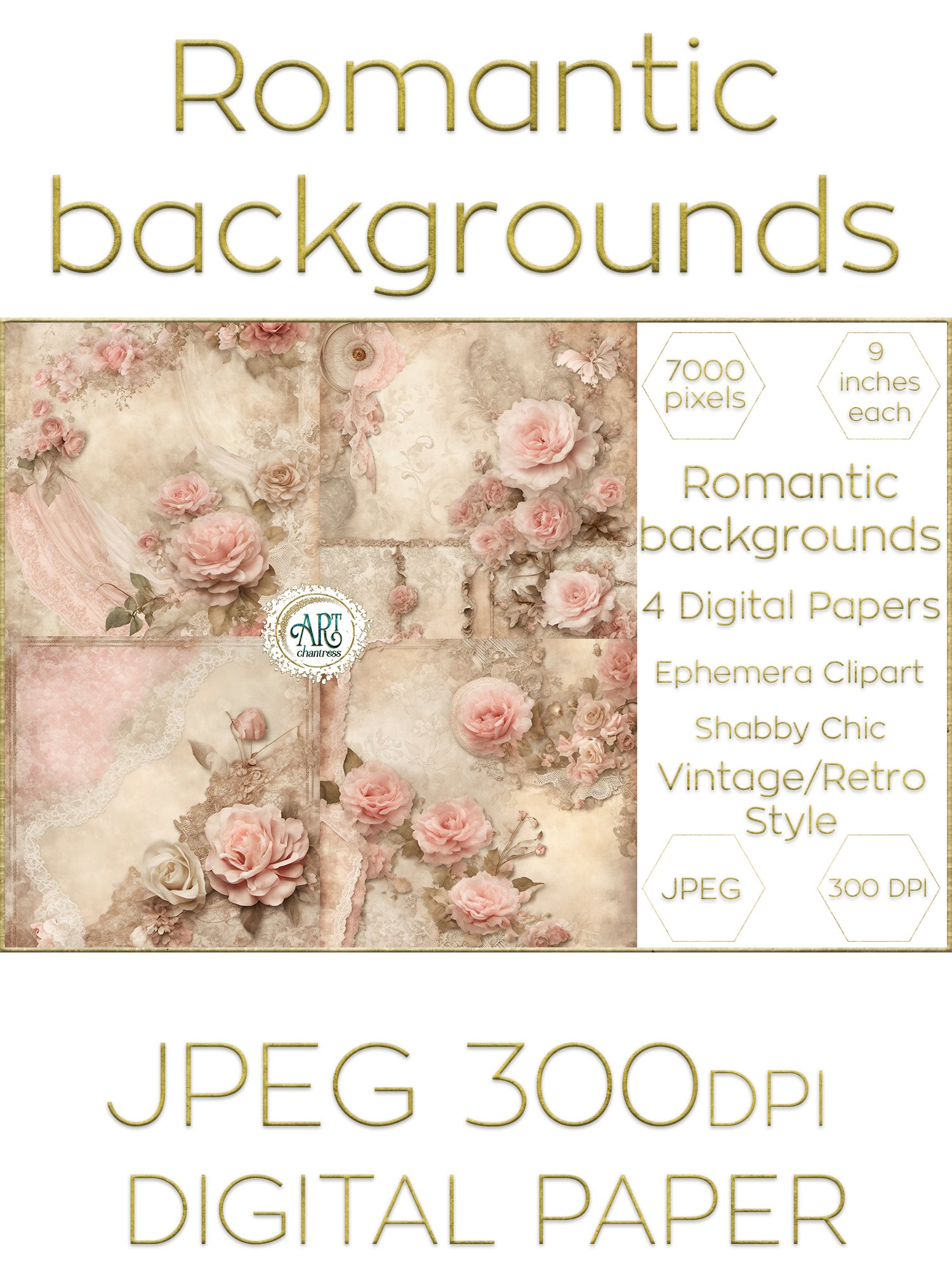 Watercolor Vintage Digital Paper Shabby Chic (2977230)