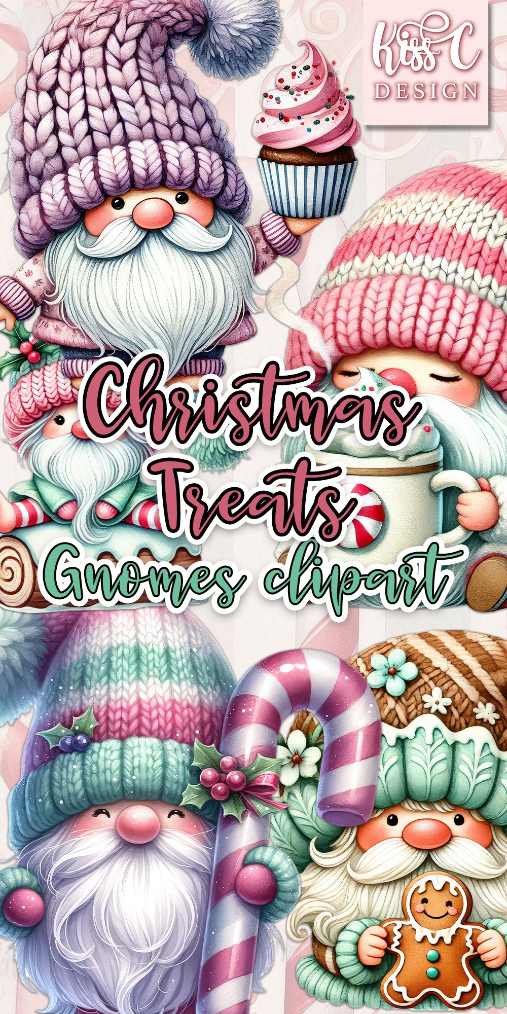 Watercolor Christmas Holiday Sweet Treat Gnomes Clipart Set