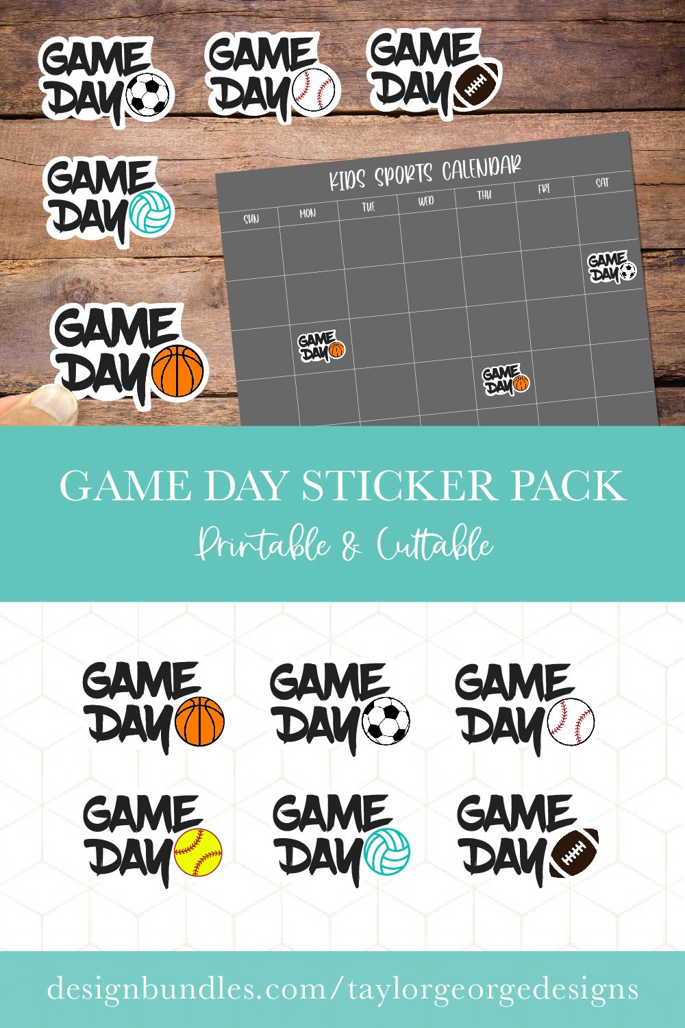 Sports Game Day Sticker Bundle 6 Pack Printable & Cuttable