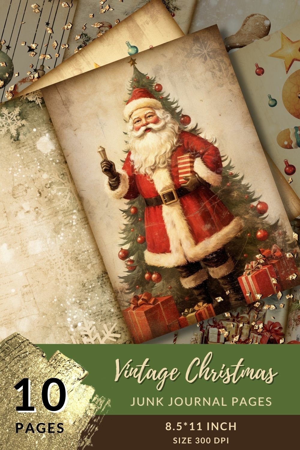 Vintage Christmas 10 Junk Journal Pages