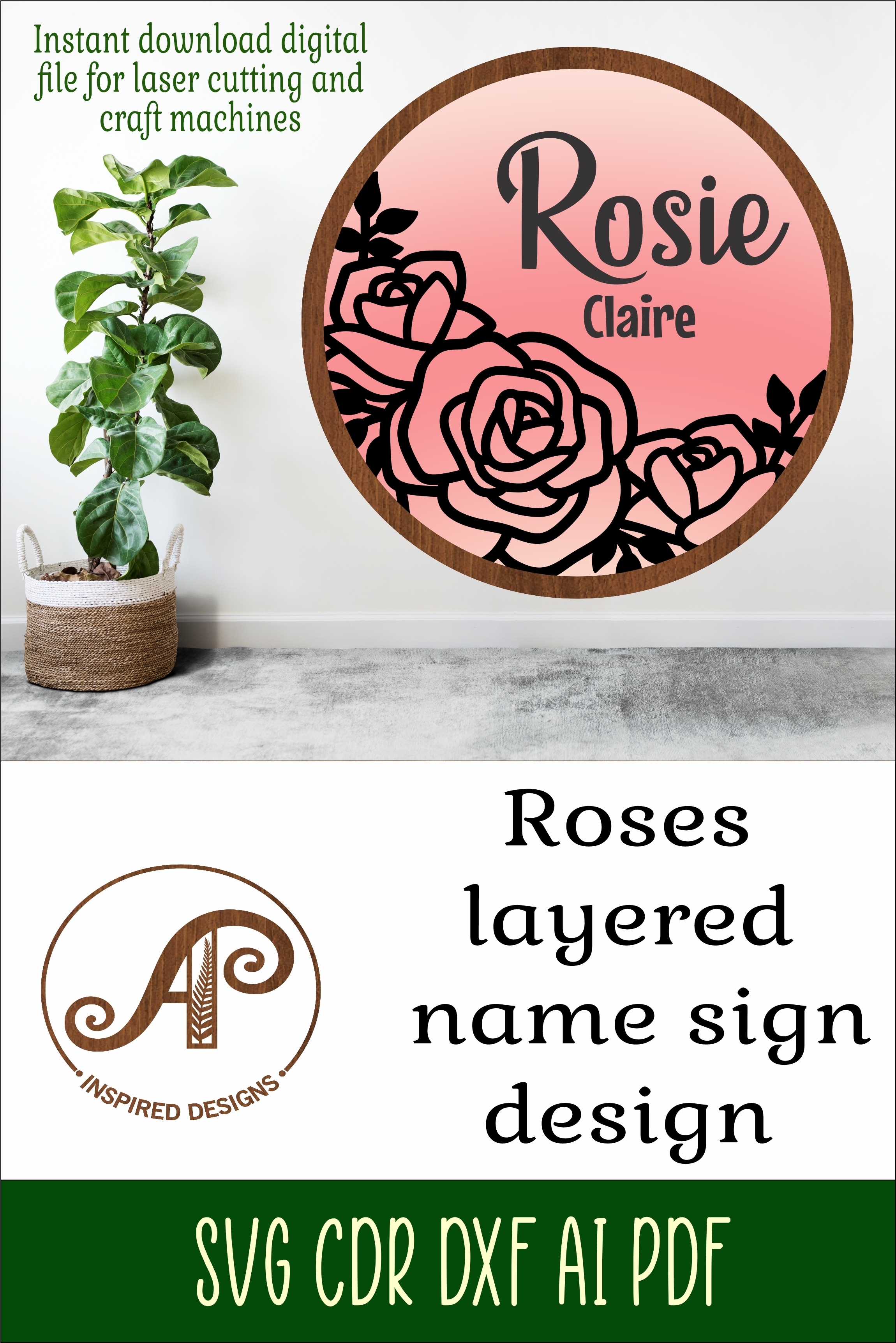 Roses Layered Personalized Name Wall Art Sign SVG File roses-layered-personalized-name-wall-art-sign-svg-file