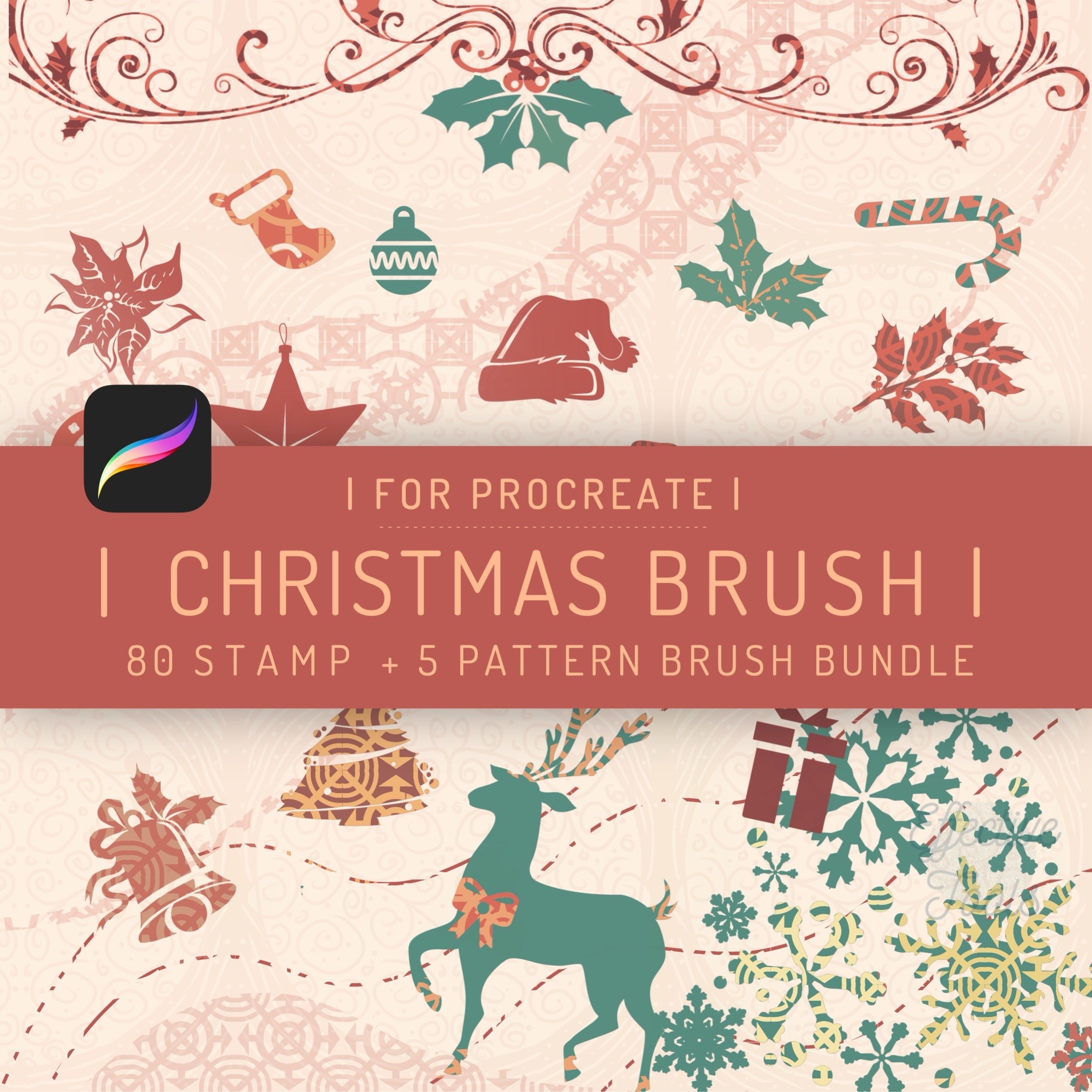 80 Procreate Christmas Stamp Brushes 5 Pattern Brushes