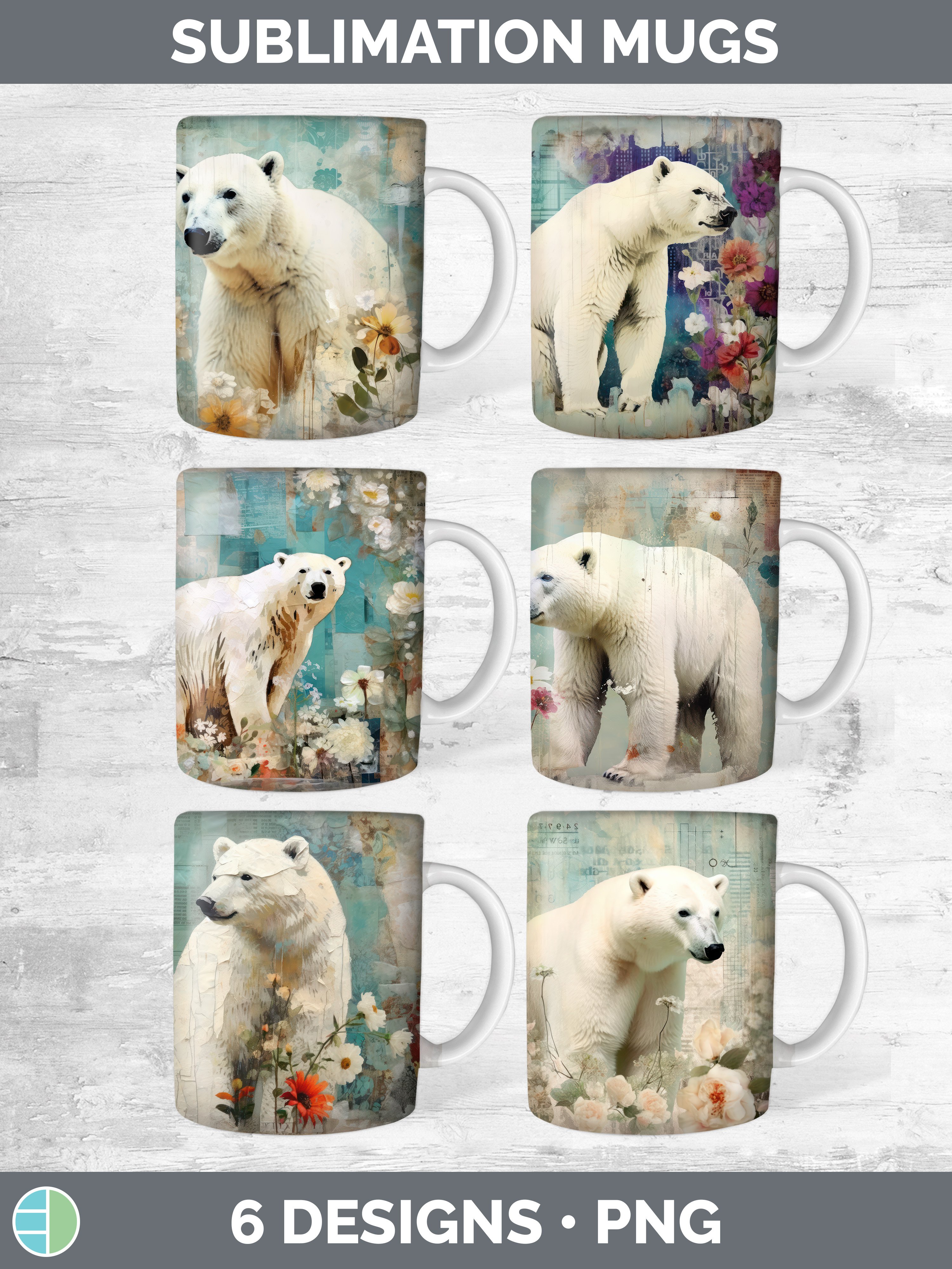 Vintage Polar Bear Mug Wrap | Sublimation Coffee Cup Designs