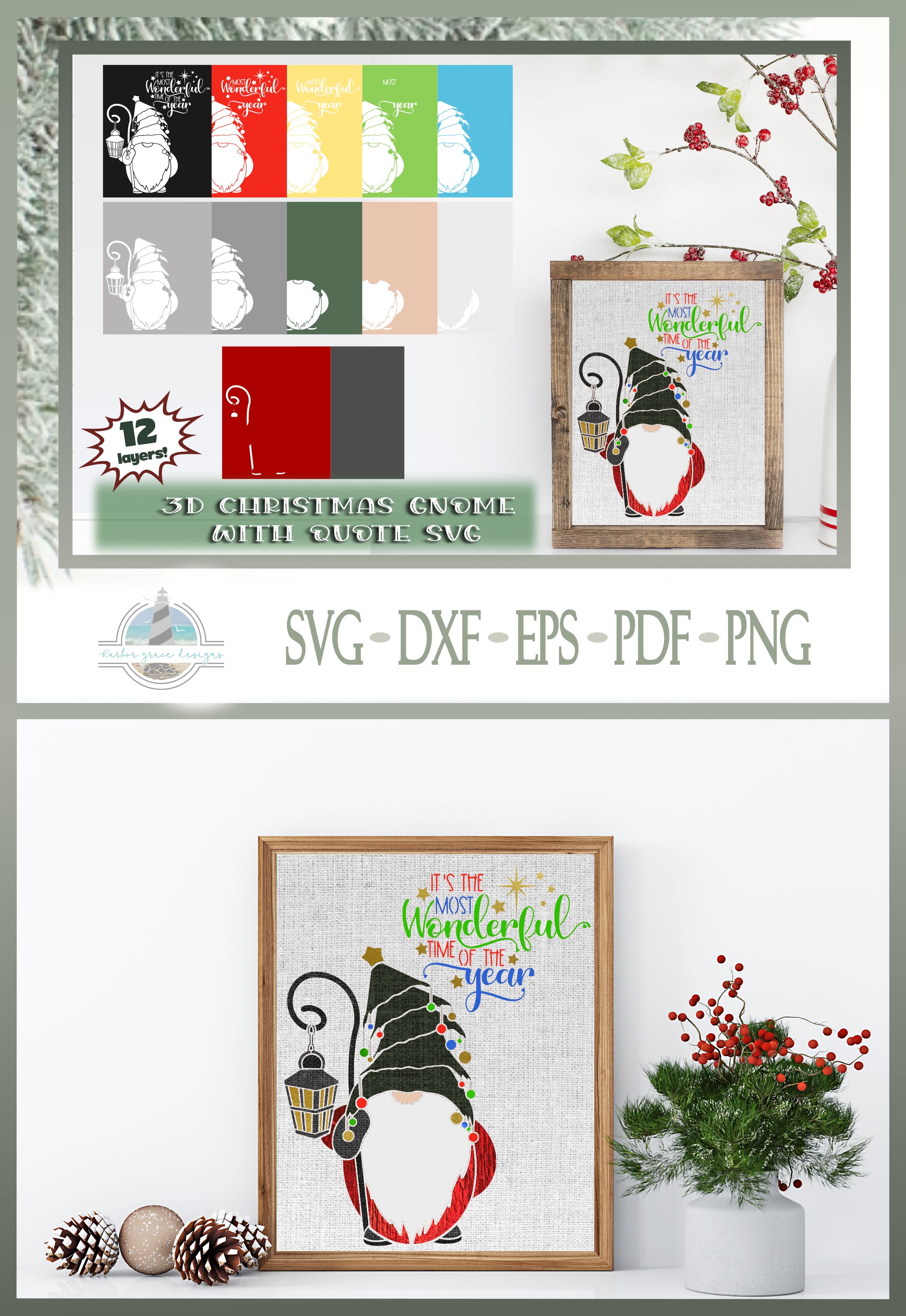 3D Layered Design | 3D Christmas Gnome with Quote | 3D SVG