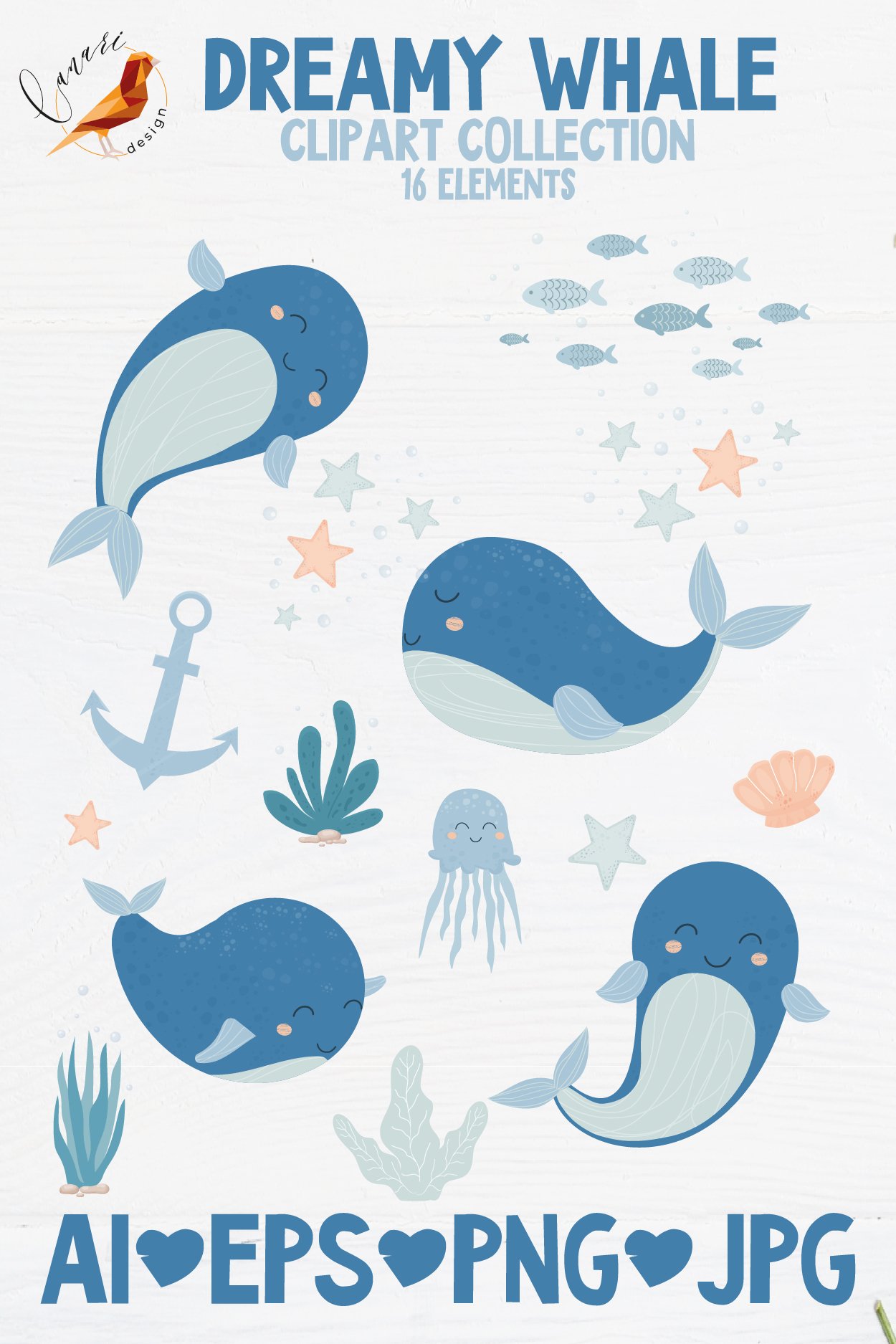 DREAMY WHALE Clip art collection