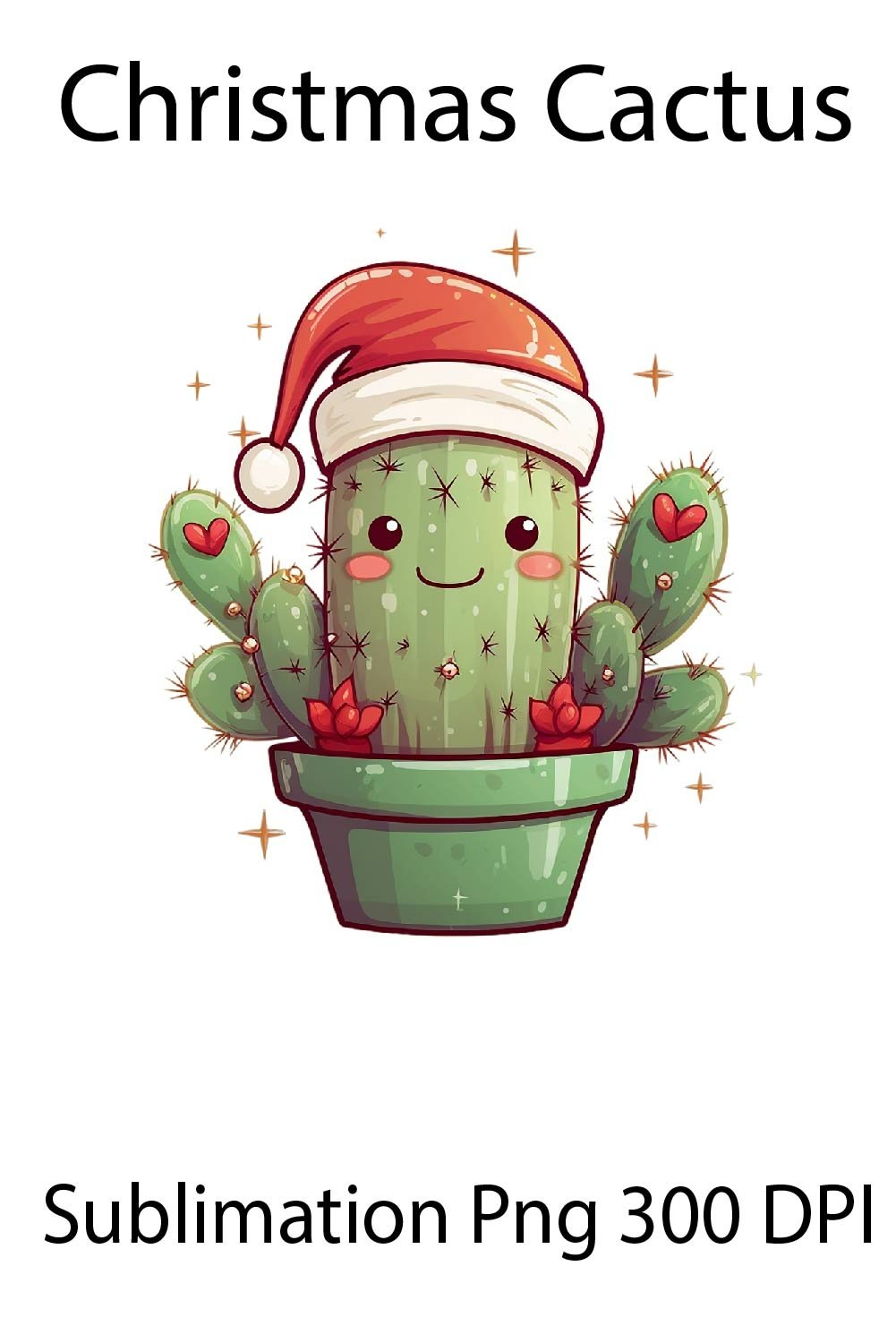 Christmas Sublimation. Christmas Cactus PNG. Cute Christmas.