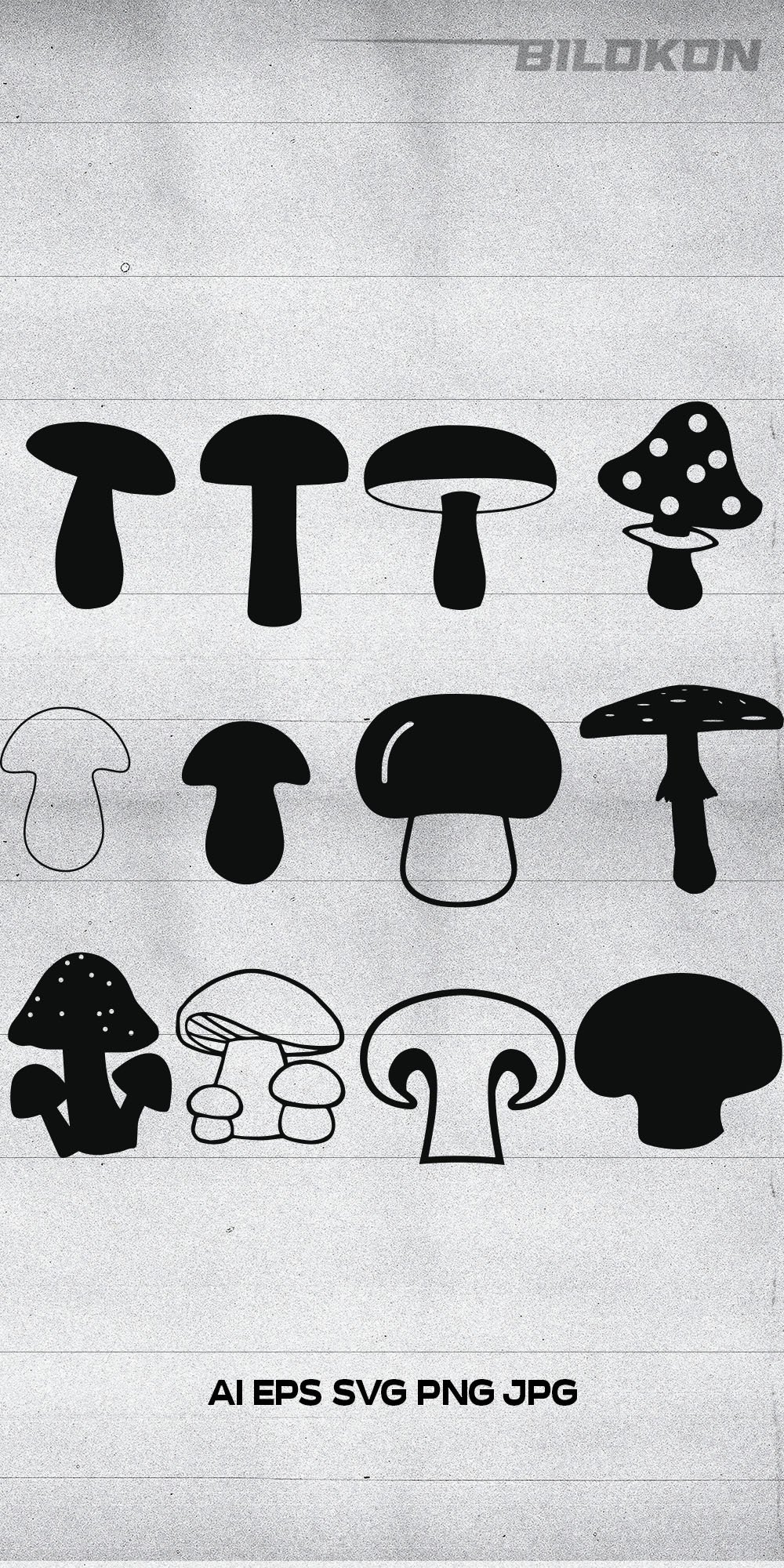Mushrooms silhouette set icon, SVG Vector