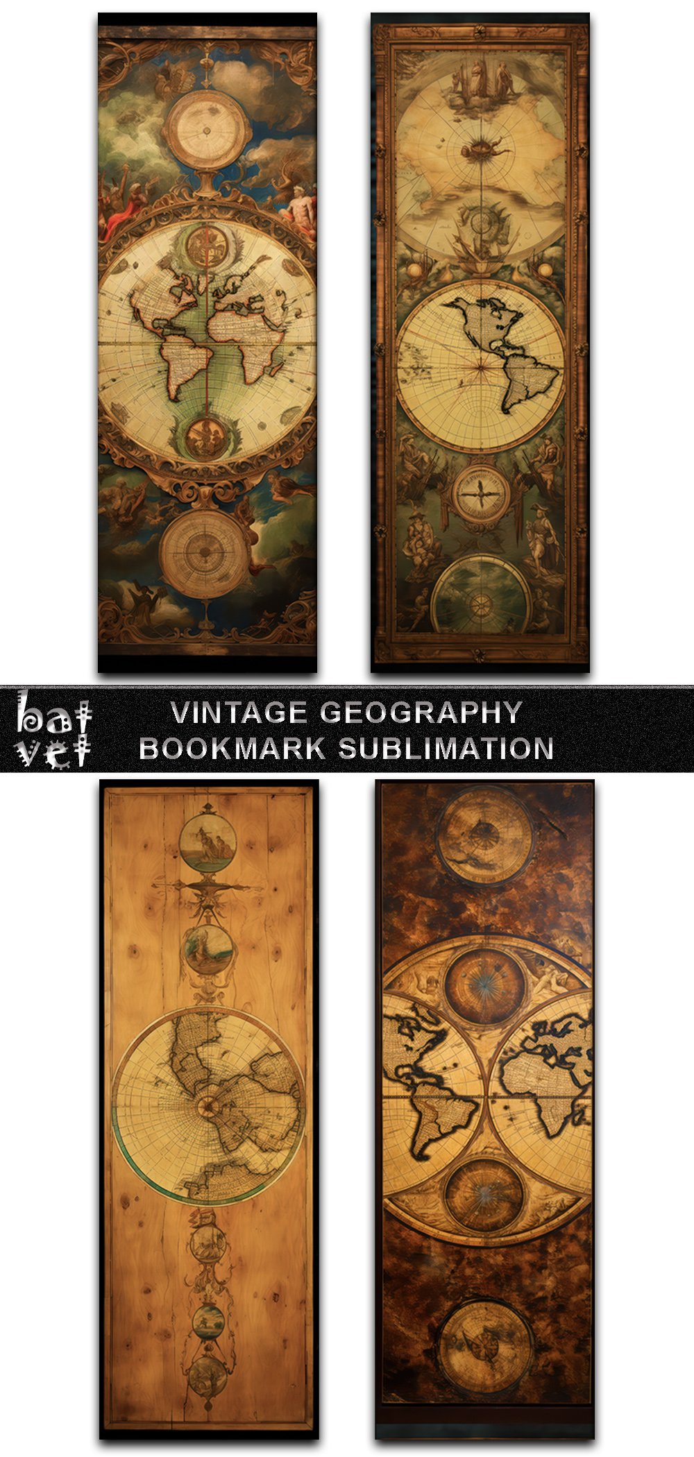 Vintage Geography Bookmark PNG Map Bookmark Sublimation