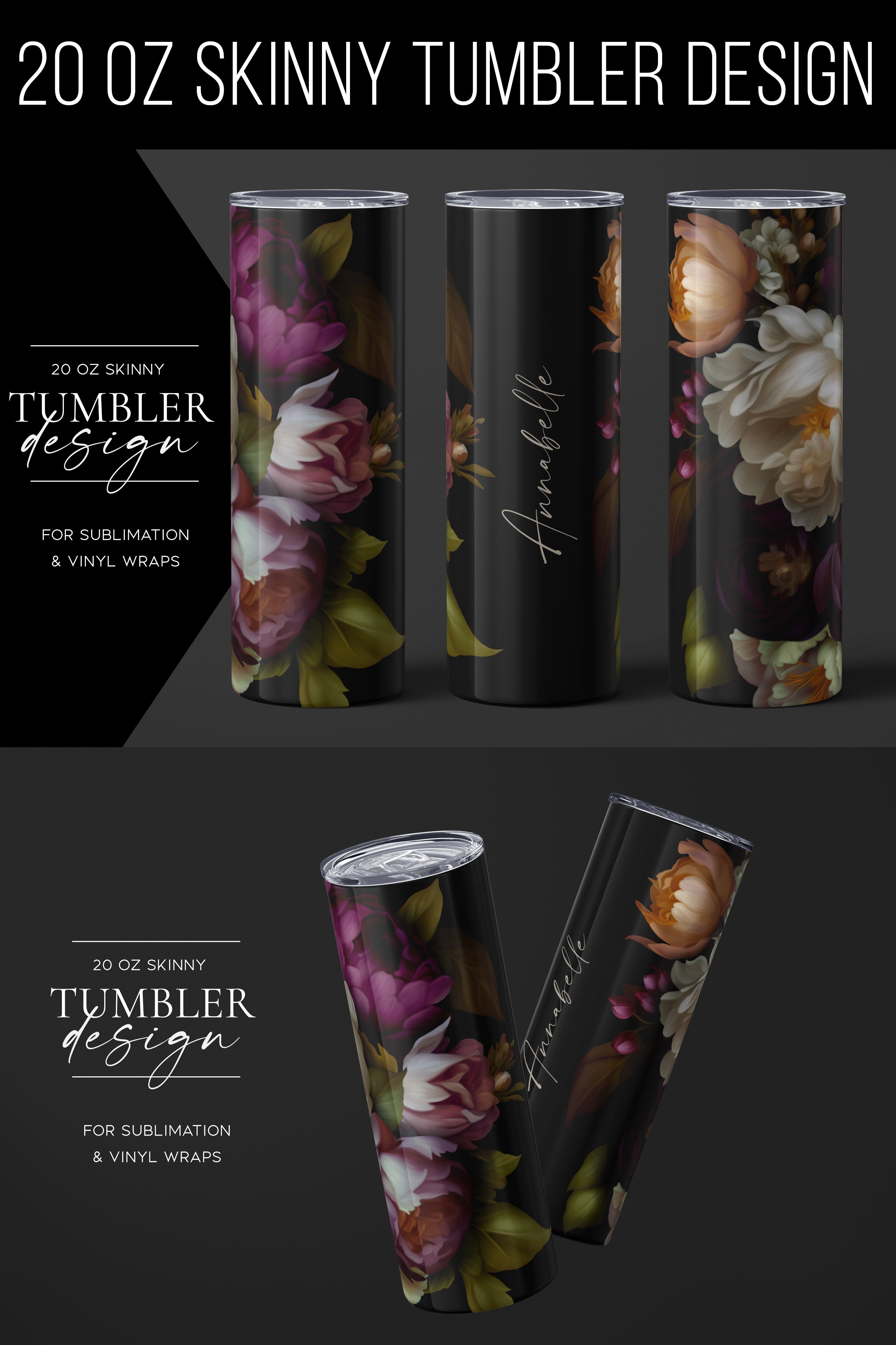 20 oz Skinny Tumbler Sublimation Design Template - (2364908)