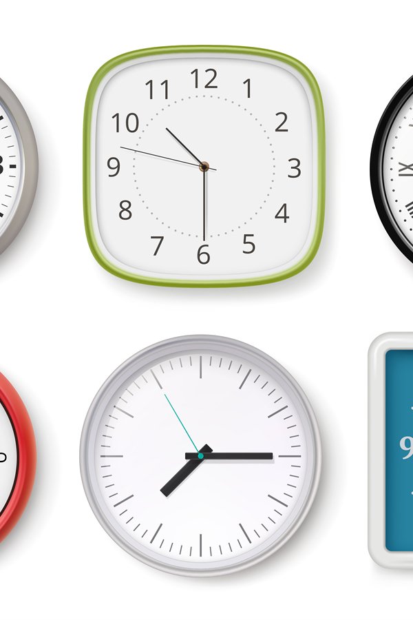 Realistic clocks. Modern wall clocks business chronometer di