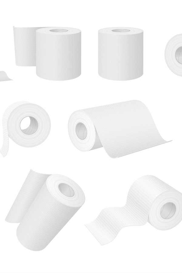 Realistic white toilet paper and kitchen towel rolls. 3d cyl