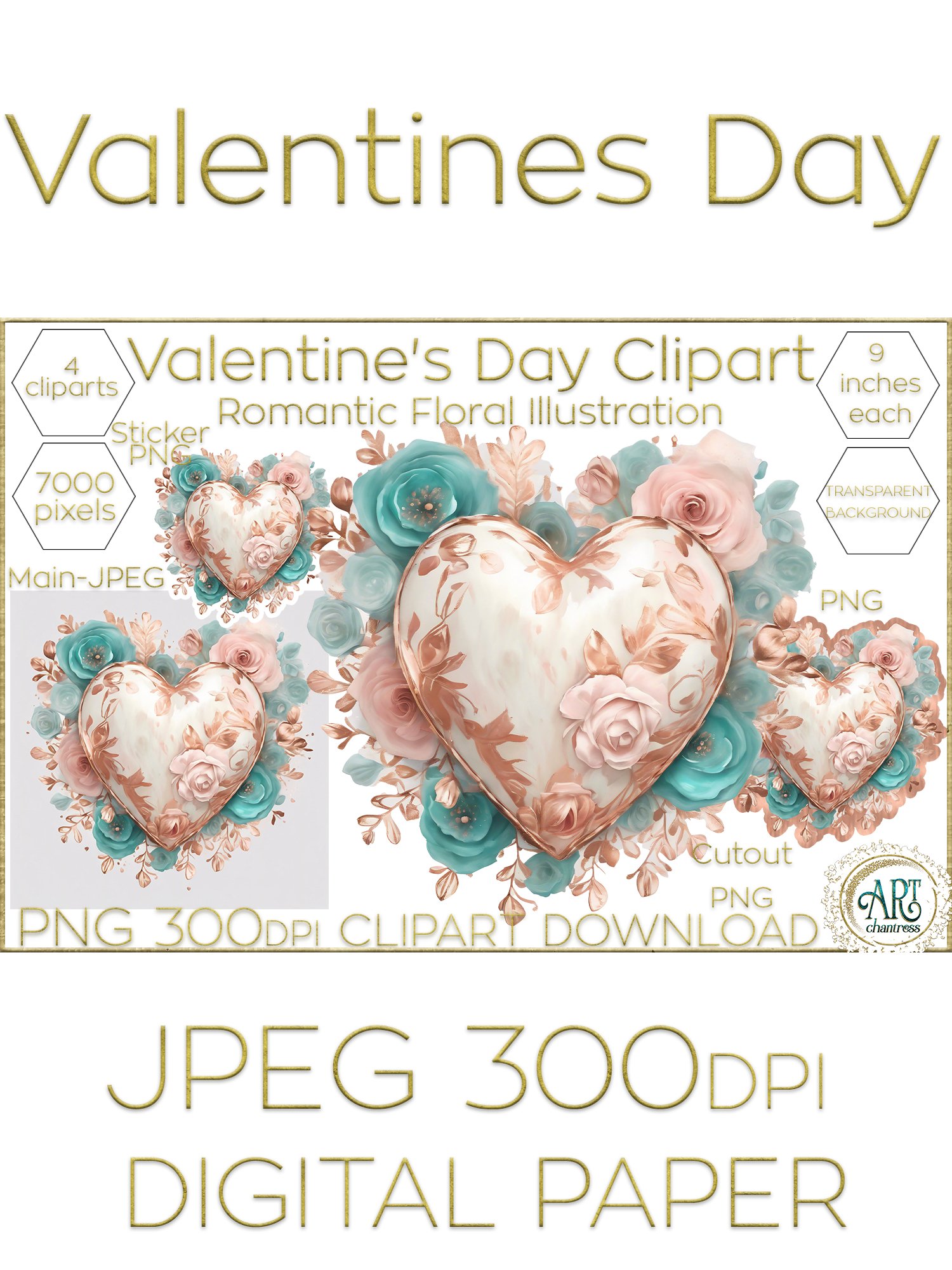 Cute Valentines Day Heart Clipart Rose Gold Blush (3139717)