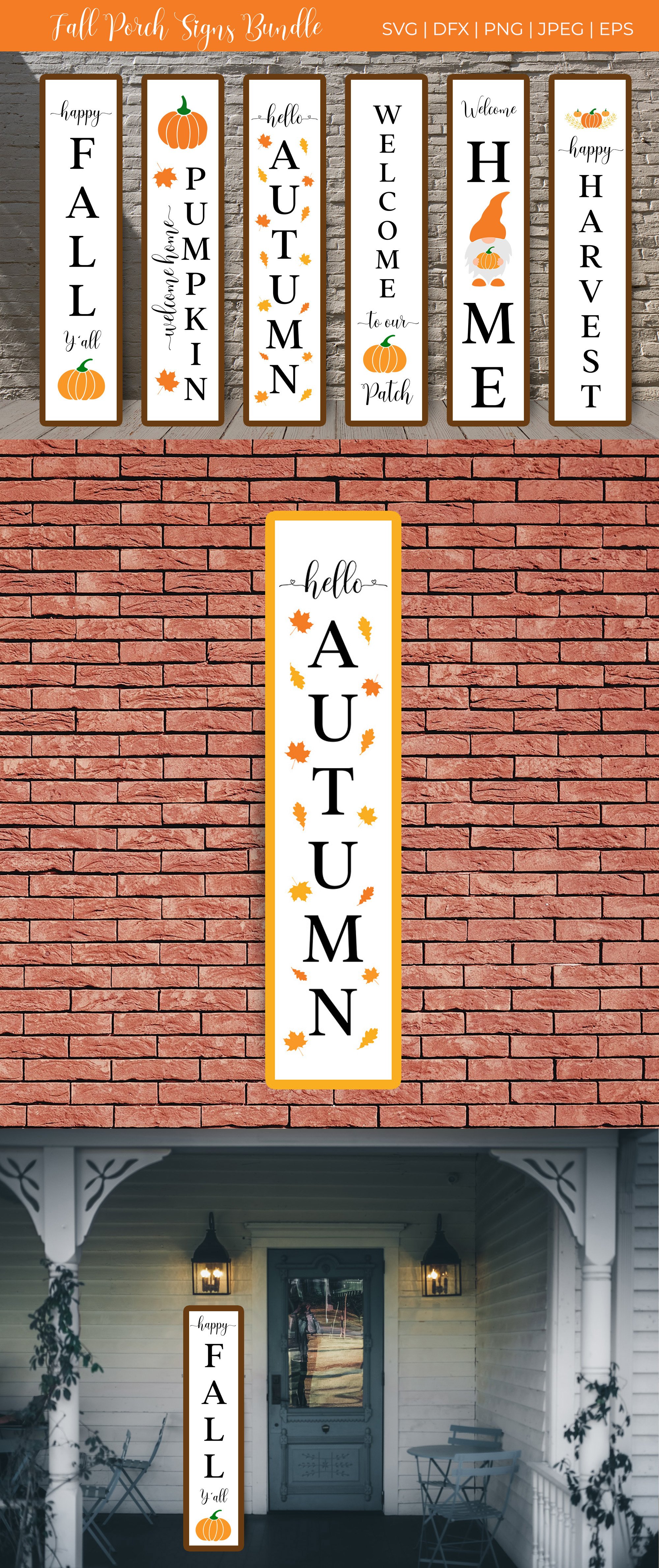 Fall Porch Sign SVG Bundle. Autumn vertical signs. Welcome