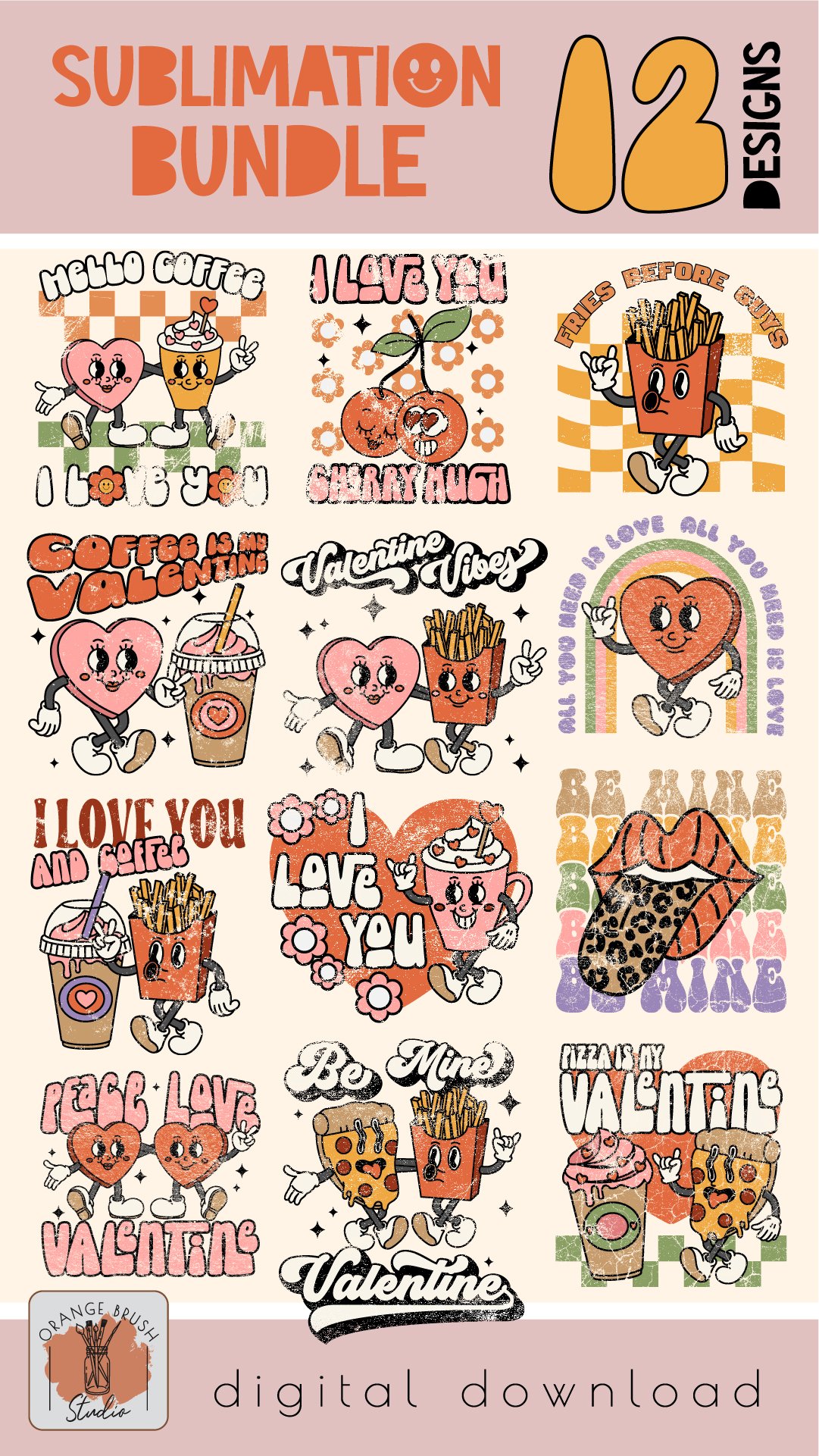 Retro Valentines Day Sublimation Bundle 12 PNG