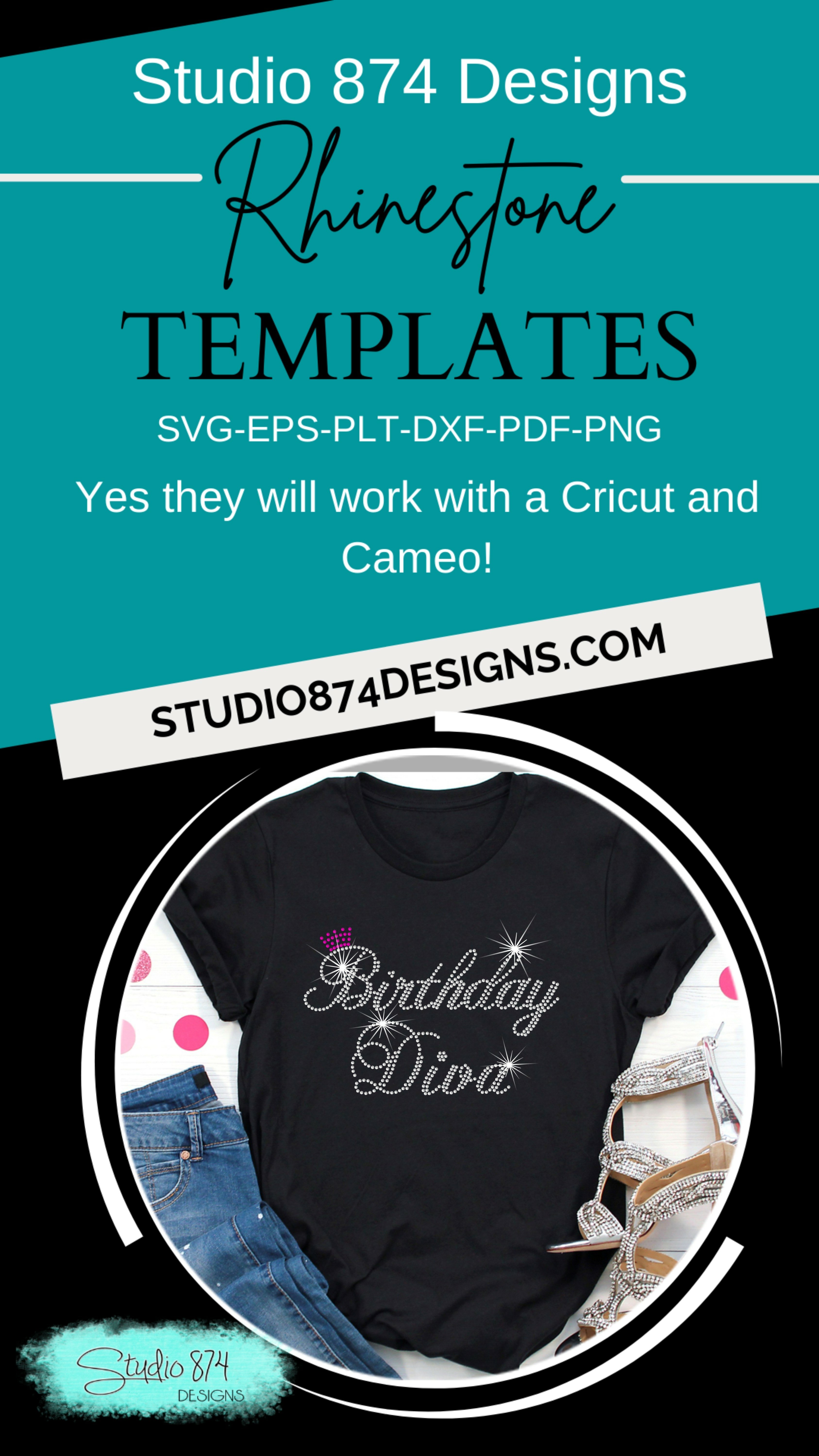 Birthday Diva Rhinestone Template - Faux Rhinestone Design, image size:3374x5999