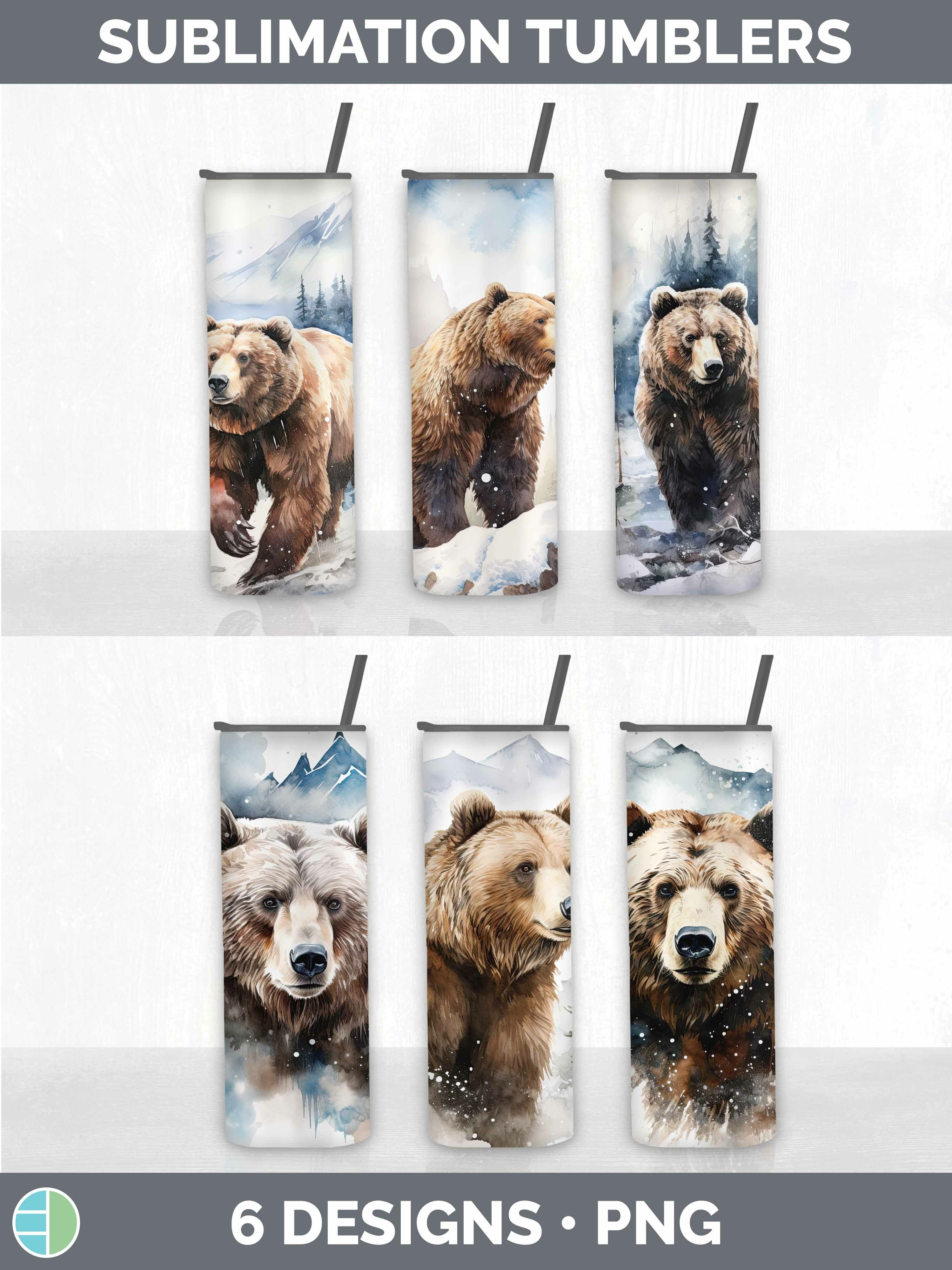 Watercolor Grizzly Bear Tumbler | Bundle 20 oz Skinny Tumble