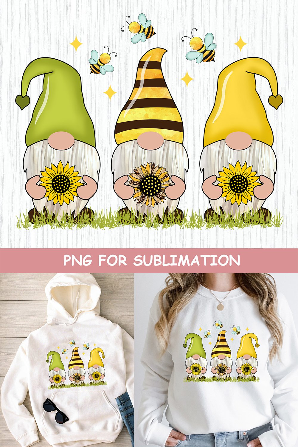 Sunflower gnomes, Bee gnomes sublimation design, summer Png