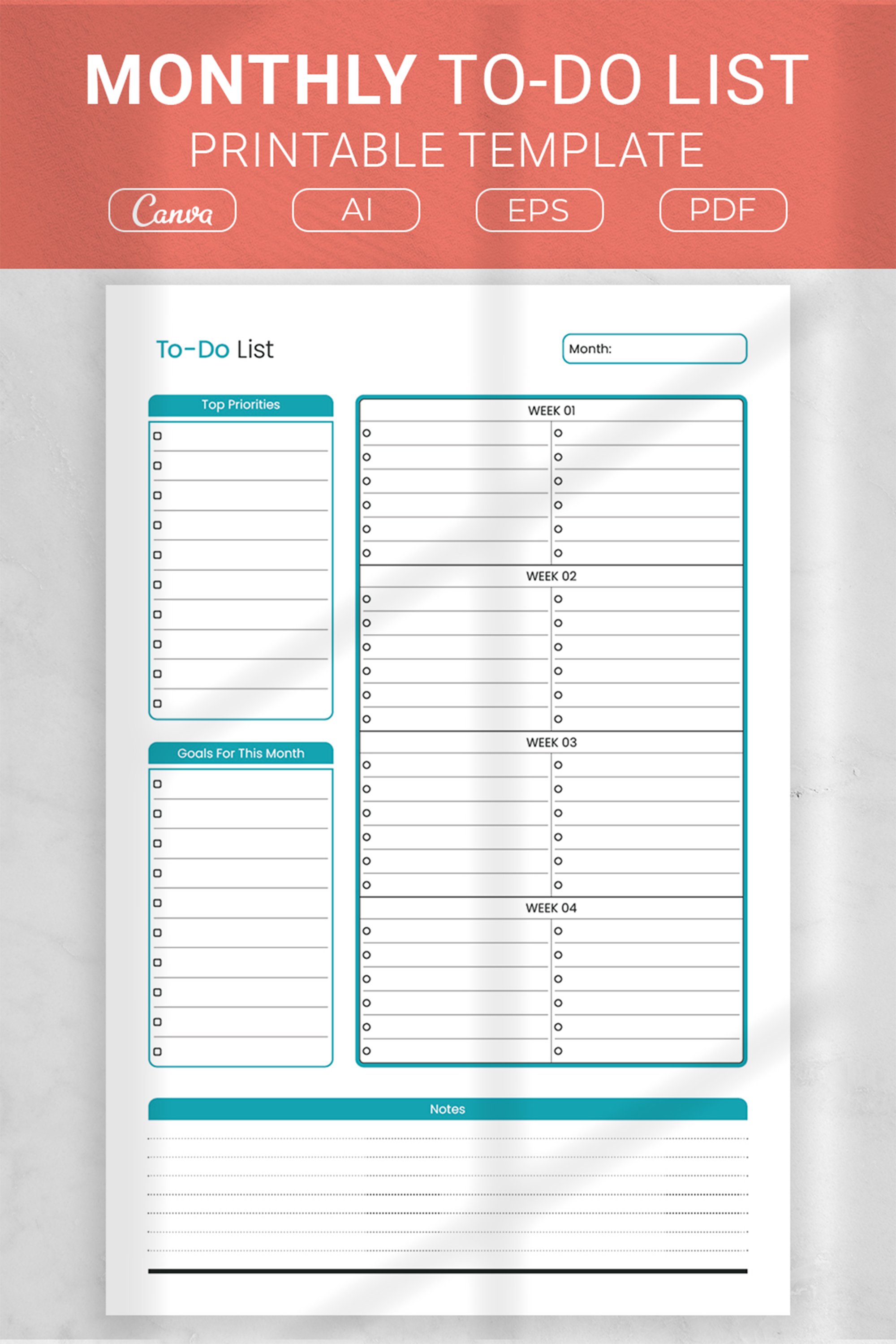 Monthly to Do List Printable Template (2772380)