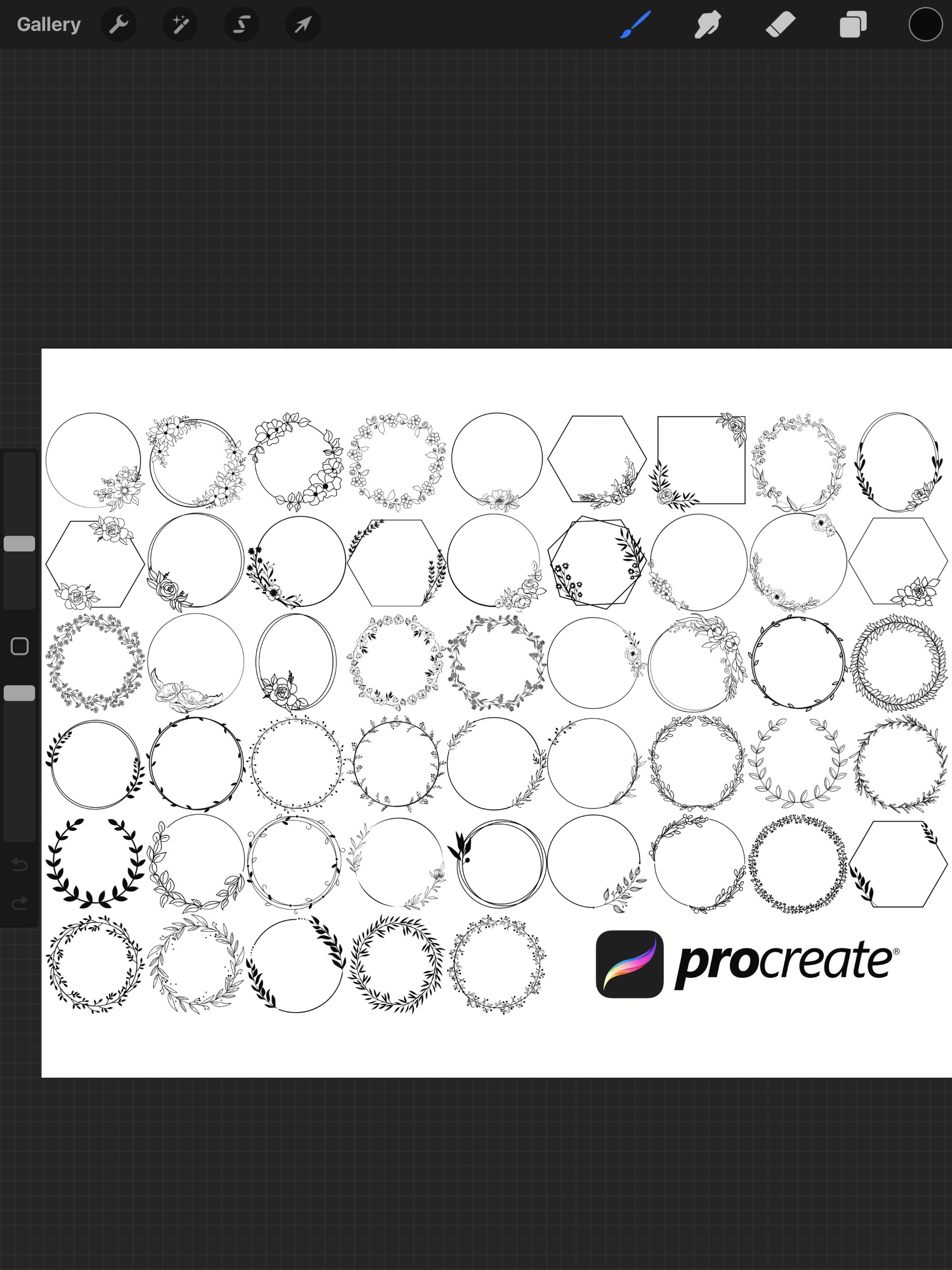 Floral Wreath Set 4 Procreate Brush Stamps, 50 Flower Wreath