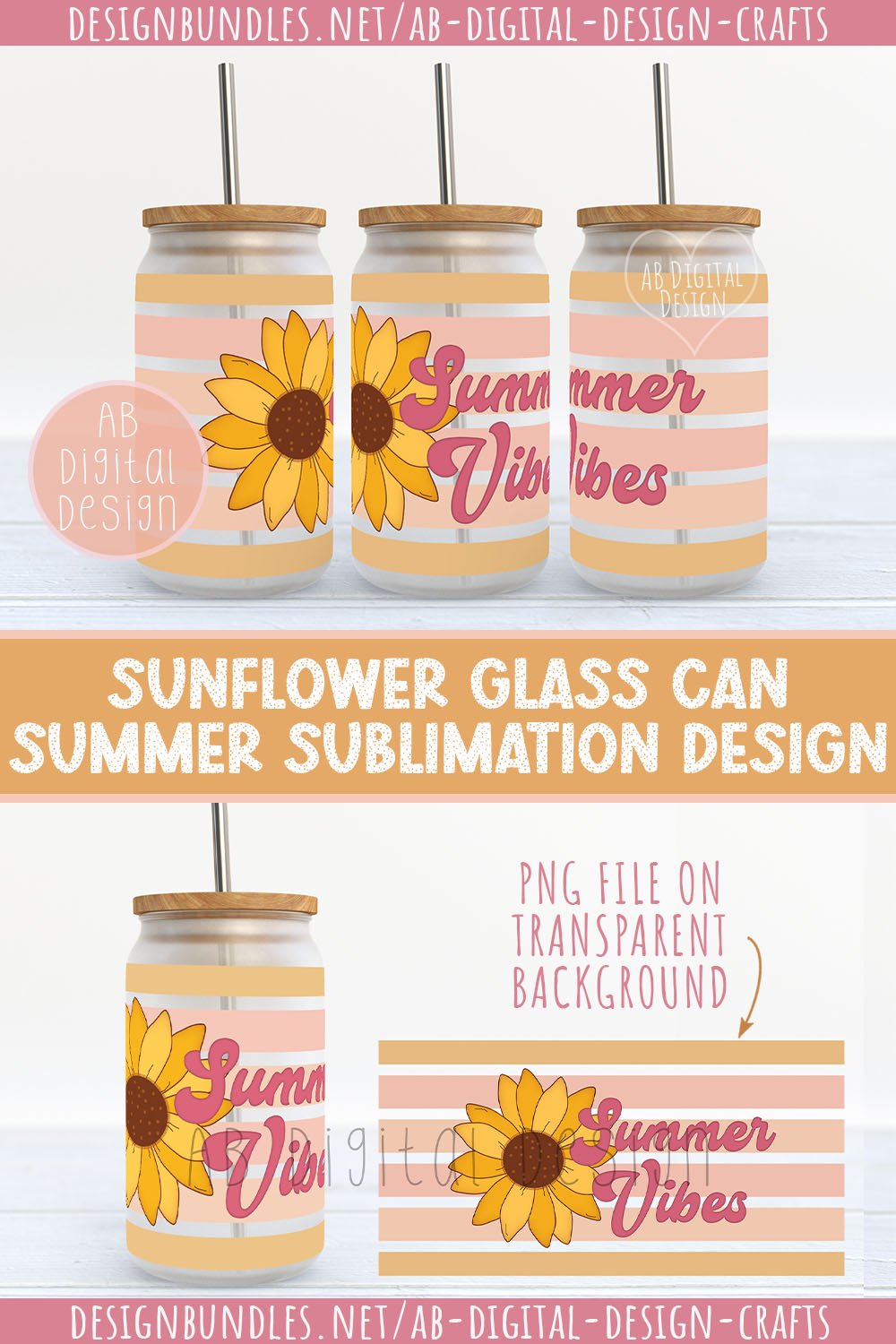 Summer Vibes 16oz Glass Can Wrap Sublimation Design