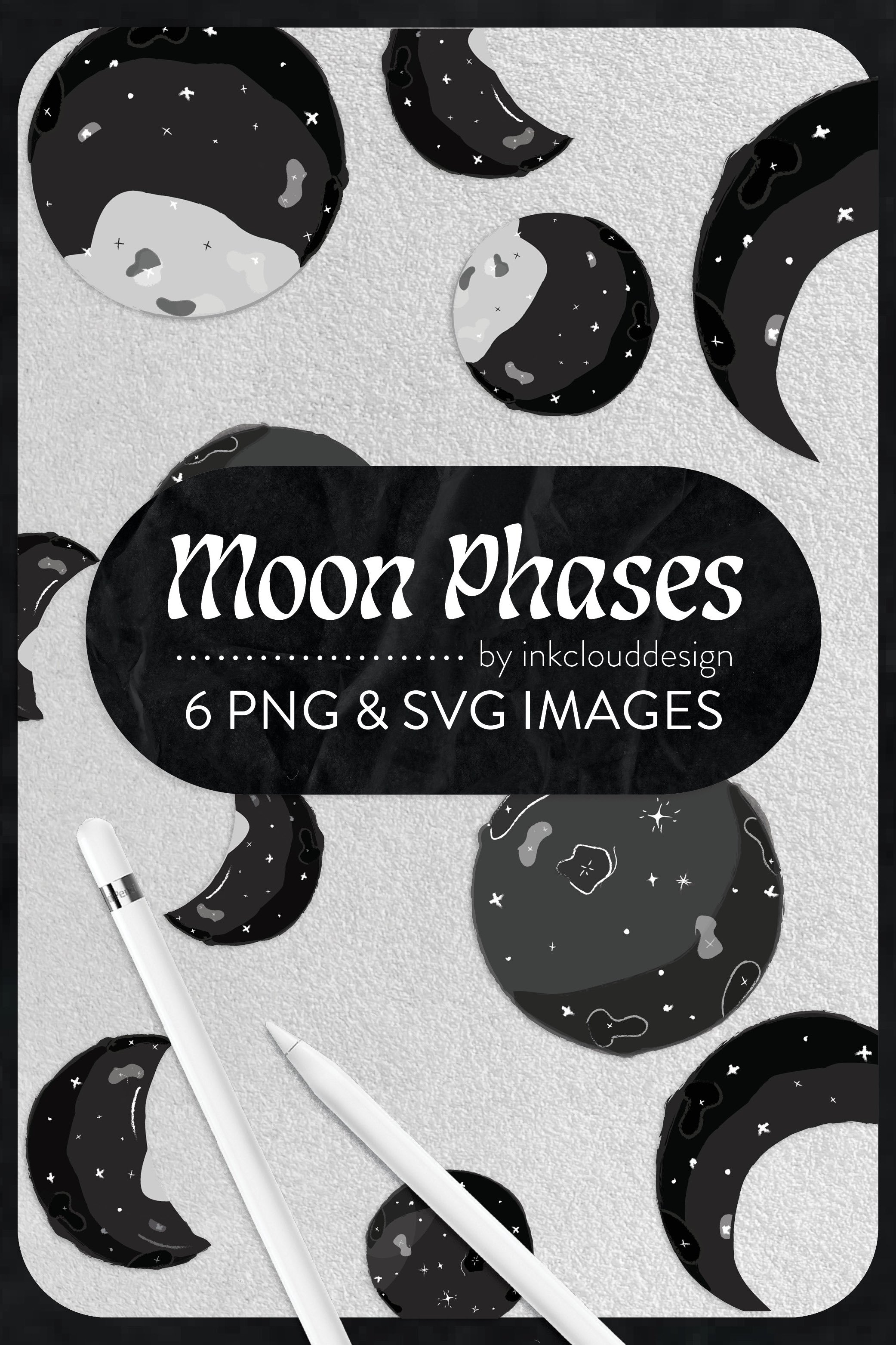 6 White Black Moon Stars Celestial |Planets (694241)