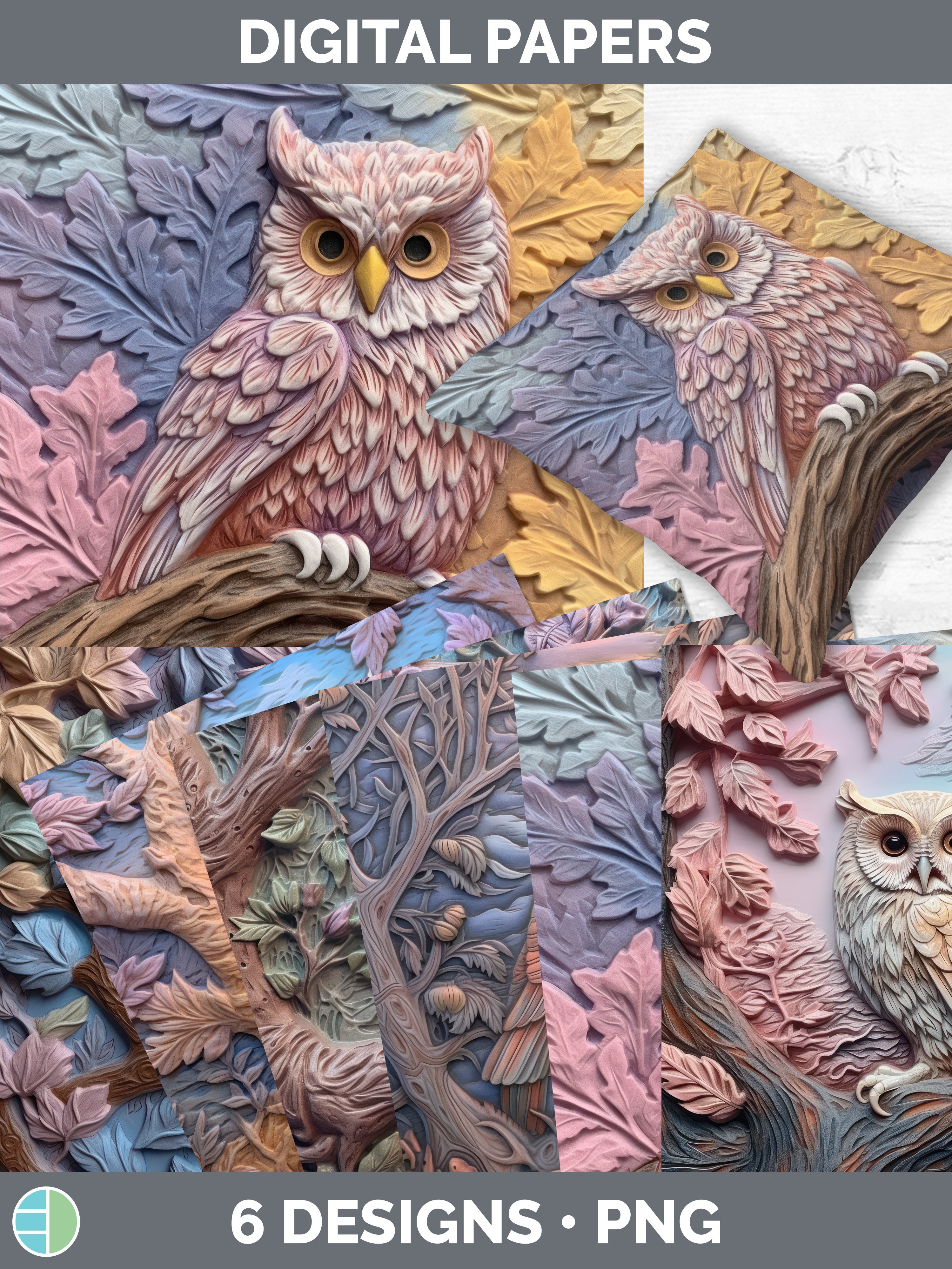 3D Owl Bird Paper Backgrounds | Digital Scrapbook Papers Des