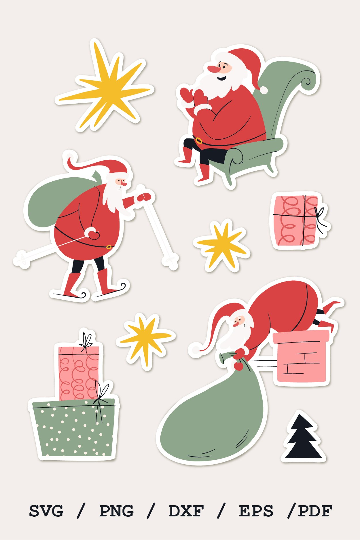 Cute Santa Printable Stickers. Santa in a chimney with sack.