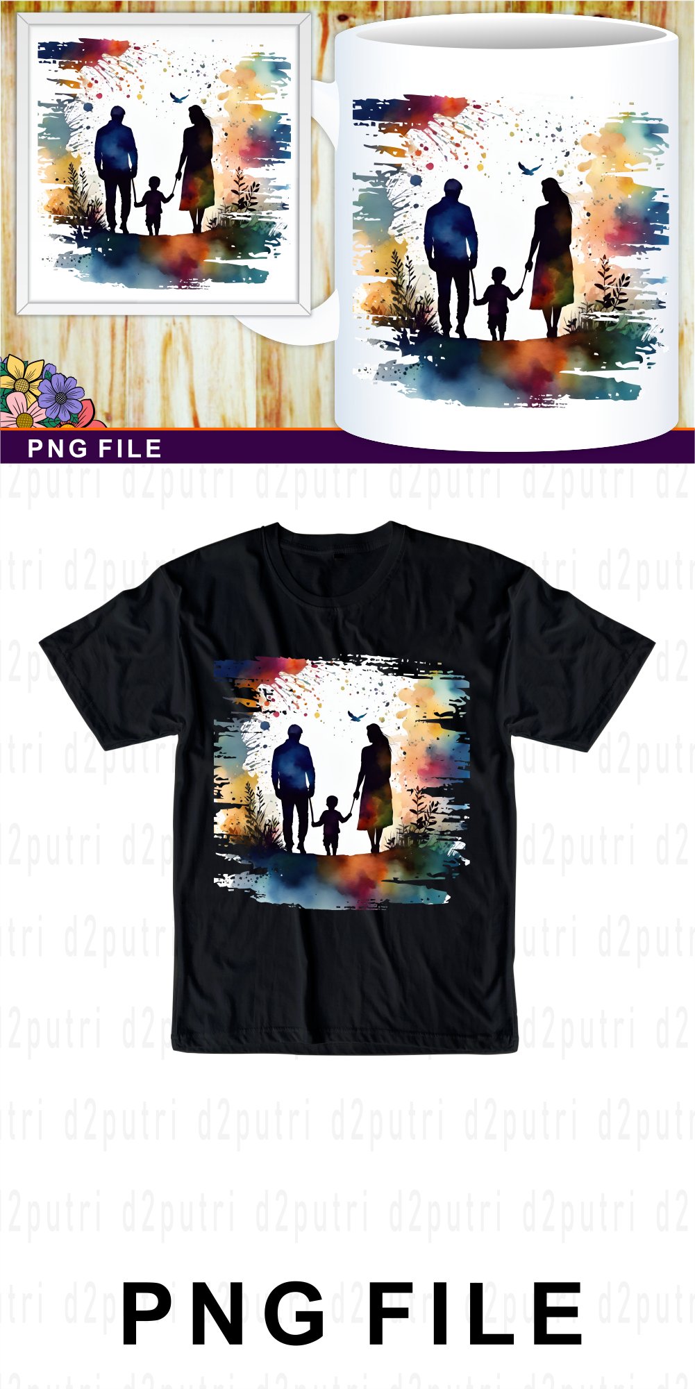 Dad Mom and Son Silhouette Clipart Sublimation, Fathers Day